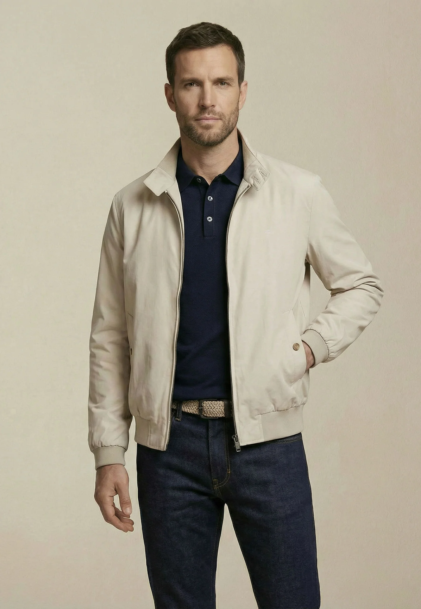 Blouson aus Materialmix im Harrington-Stil mit Stehkragen