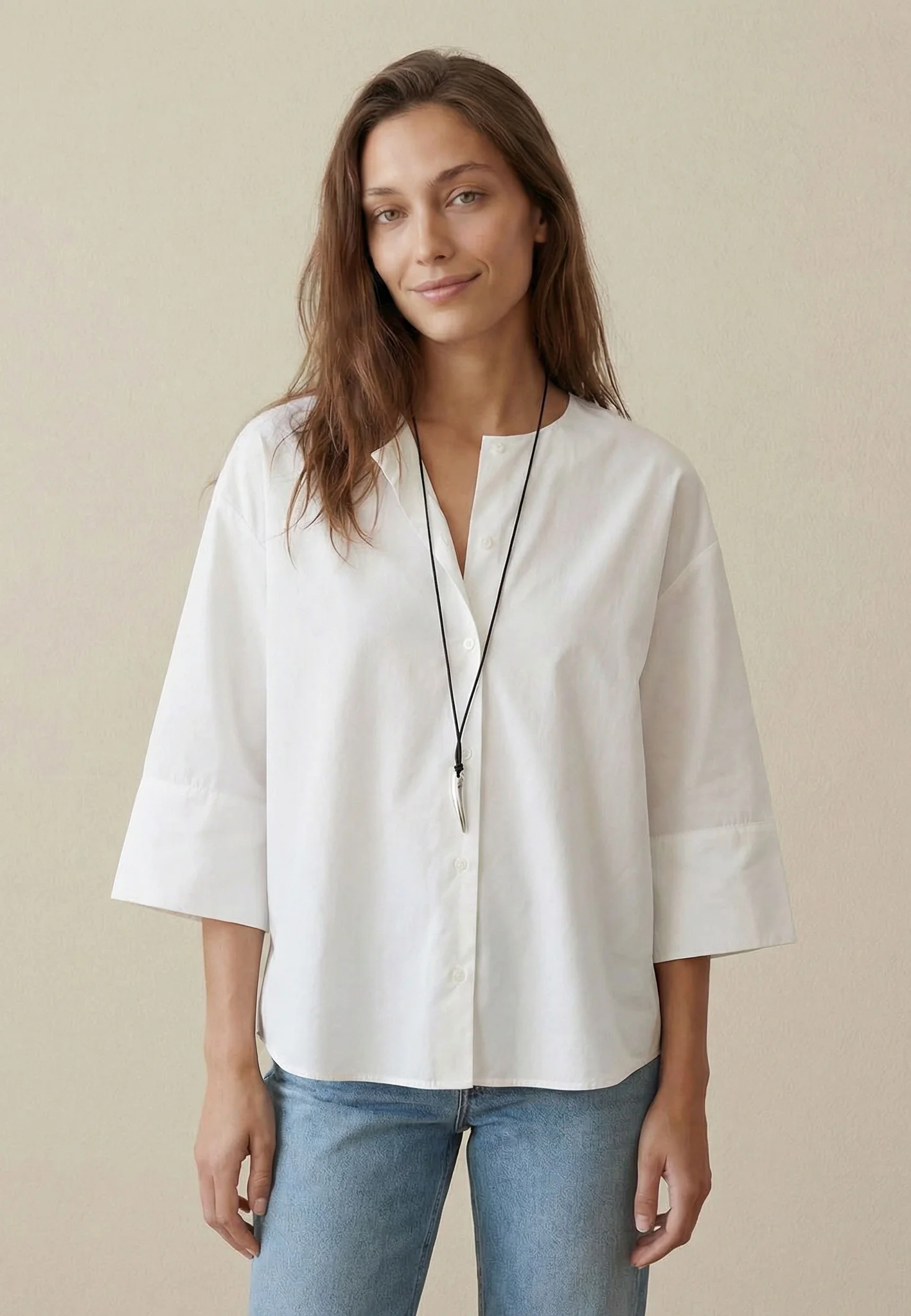 Bluse aus Baumwolle mit Rundhalsausschnitt und 3/4-Arm