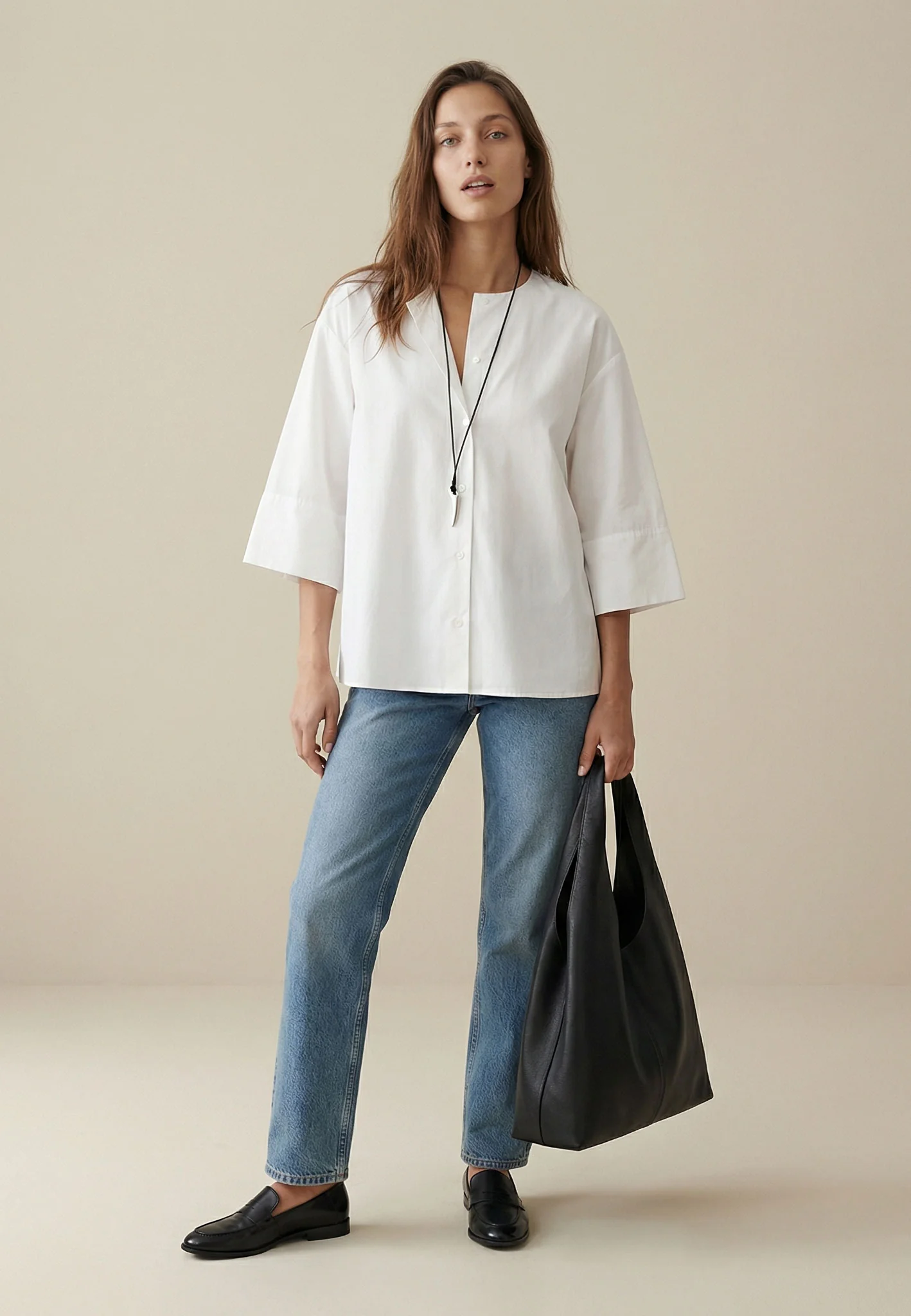 Bluse aus Baumwolle mit Rundhalsausschnitt und 3/4-Arm - Image 2
