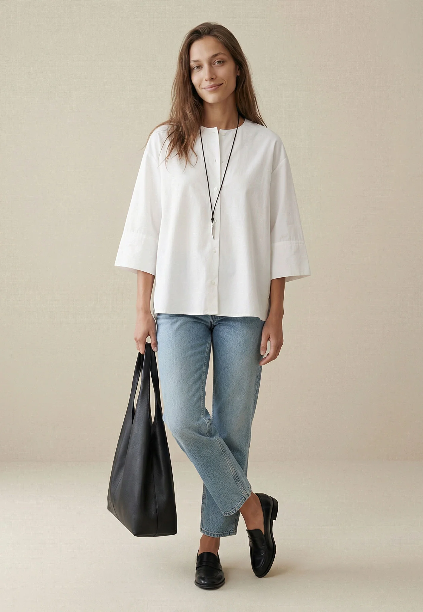 Bluse aus Baumwolle mit Rundhalsausschnitt und 3/4-Arm - Image 3