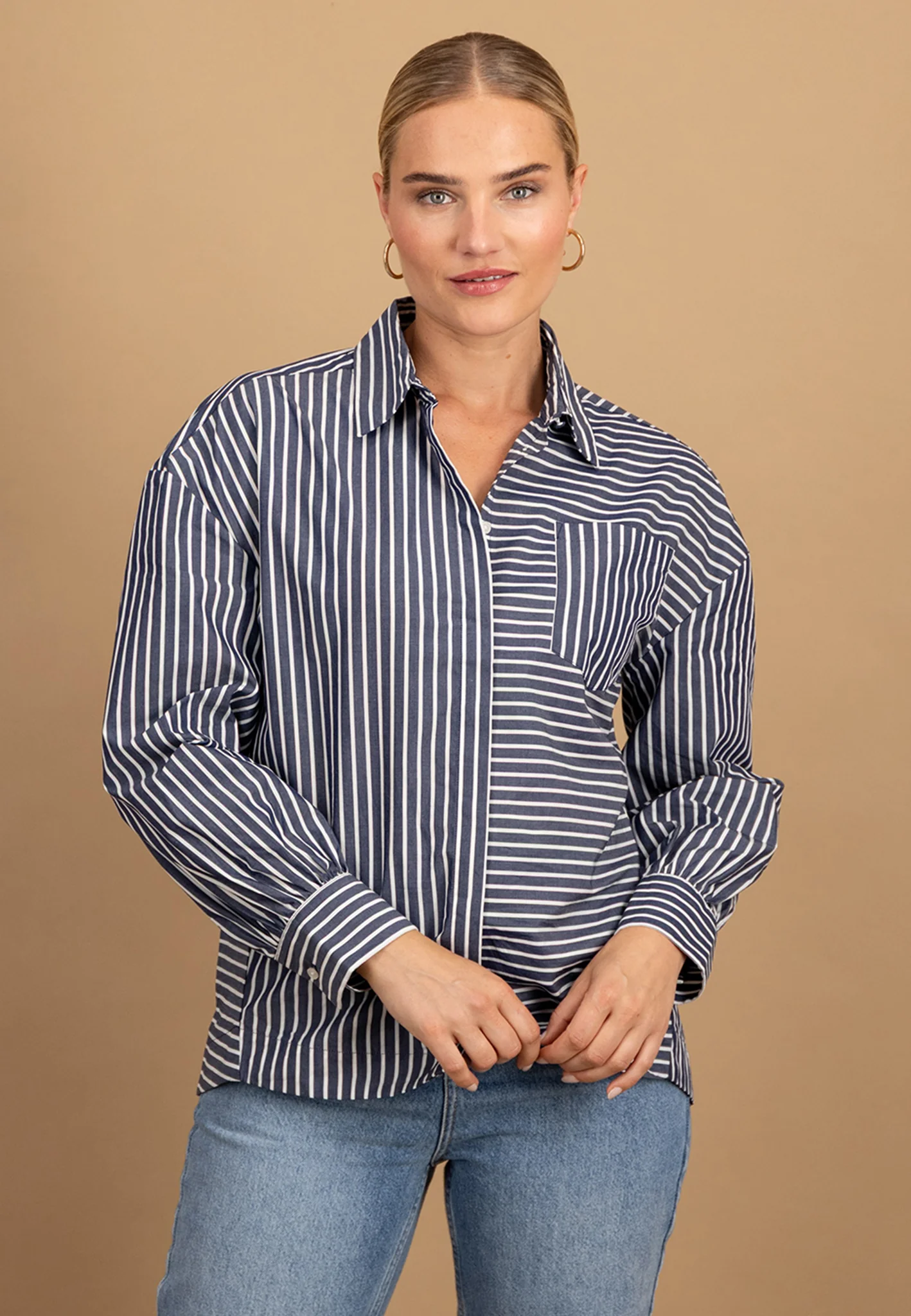 Bluse aus Baumwolle mit Streifenmuster und Brusttasche