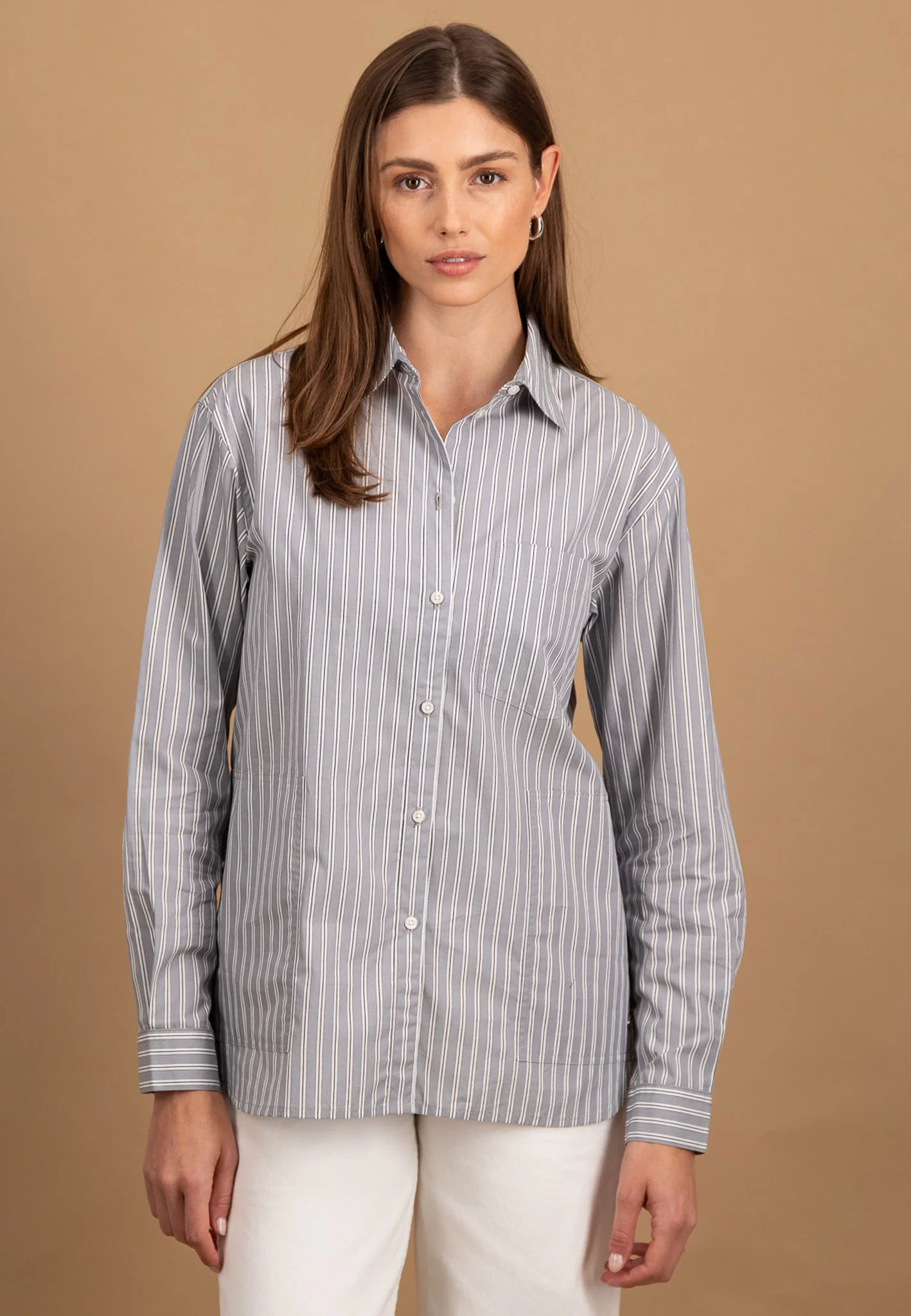 Bluse aus Baumwolle mit Streifenmuster und durchgehender Knopfleiste