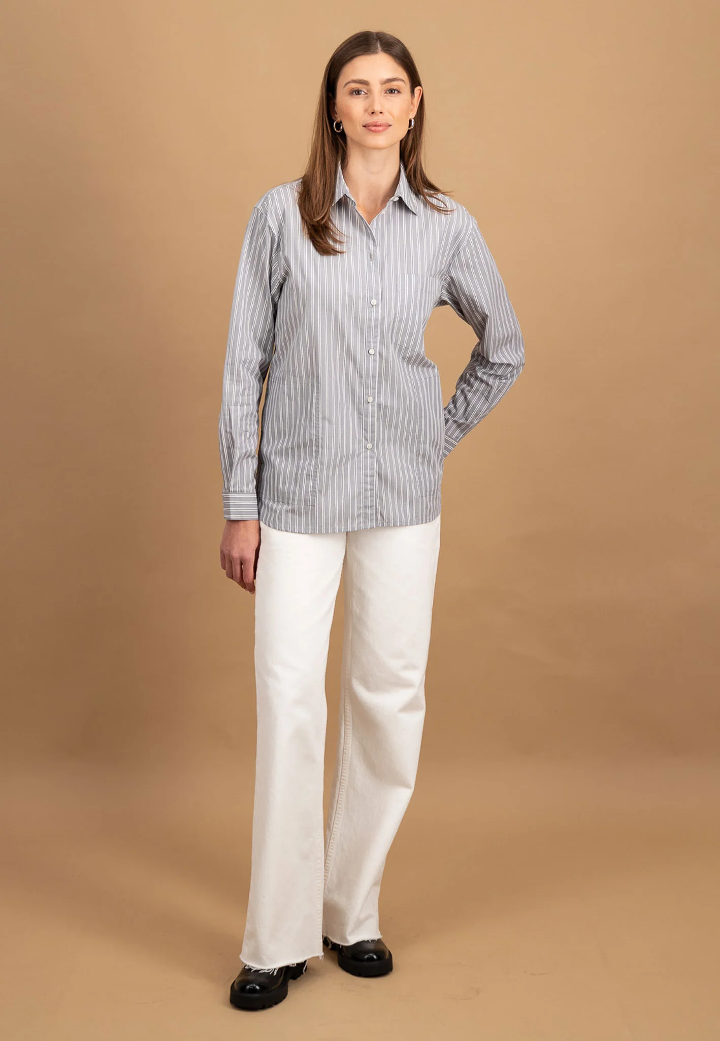 Bluse aus Baumwolle mit Streifenmuster und durchgehender Knopfleiste - Image 2