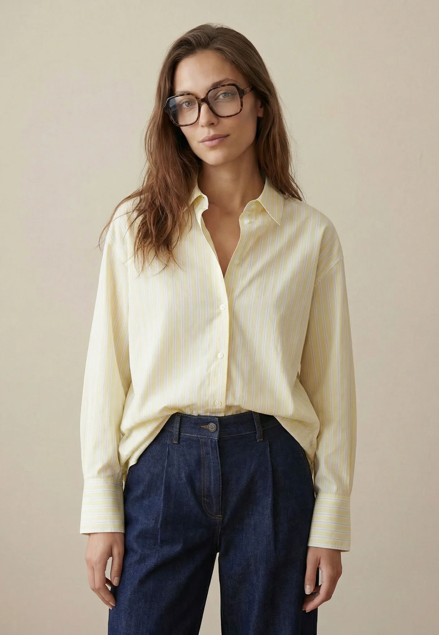 Bluse aus Baumwolle mit Streifenmuster und Kentkragen