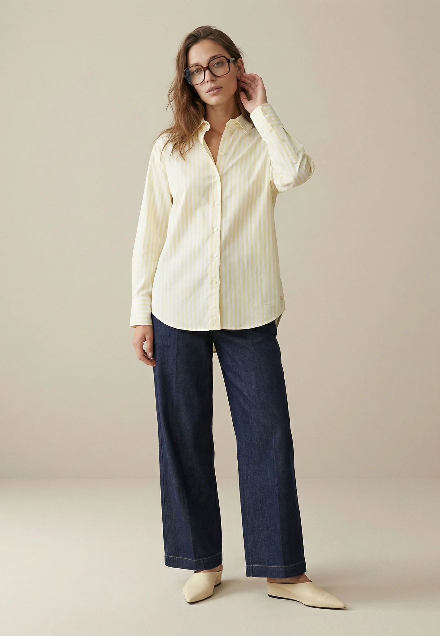 Bluse aus Baumwolle mit Streifenmuster und Kentkragen - Image 2