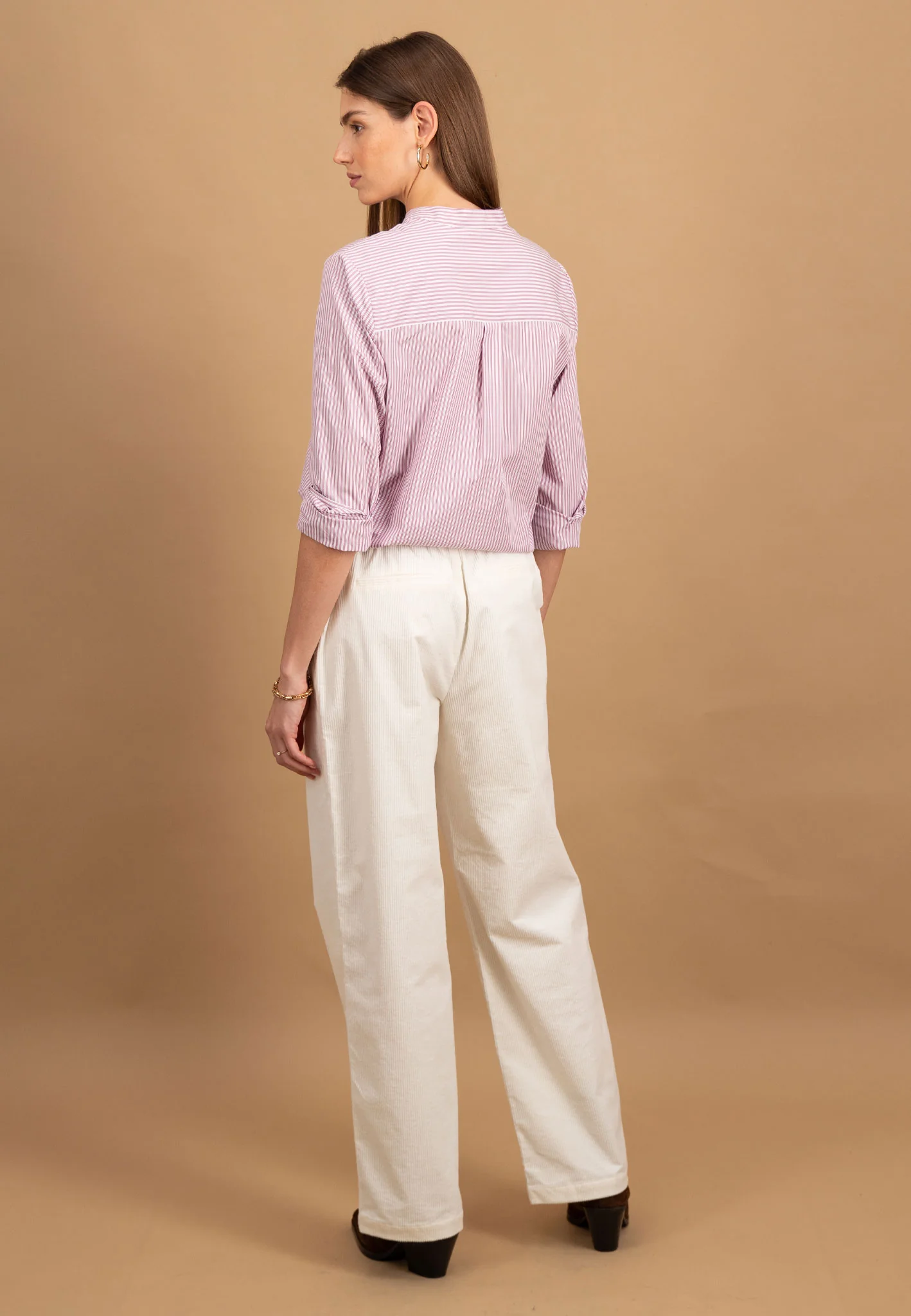 Bluse aus Baumwolle mit Streifenmuster und schmalem Kragen - Image 9