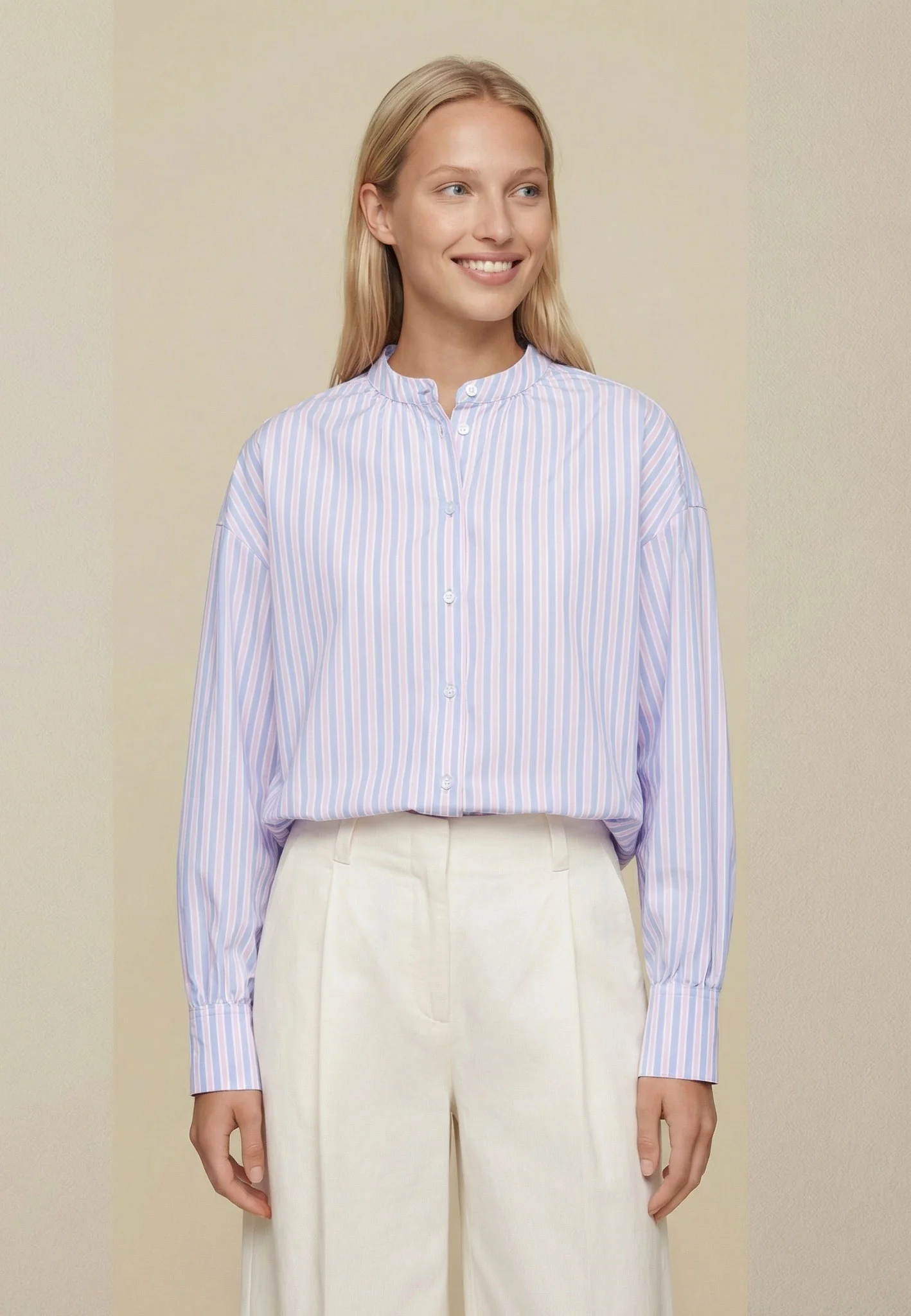 Bluse aus Baumwolle mit Streifenmuster und Stehkragen