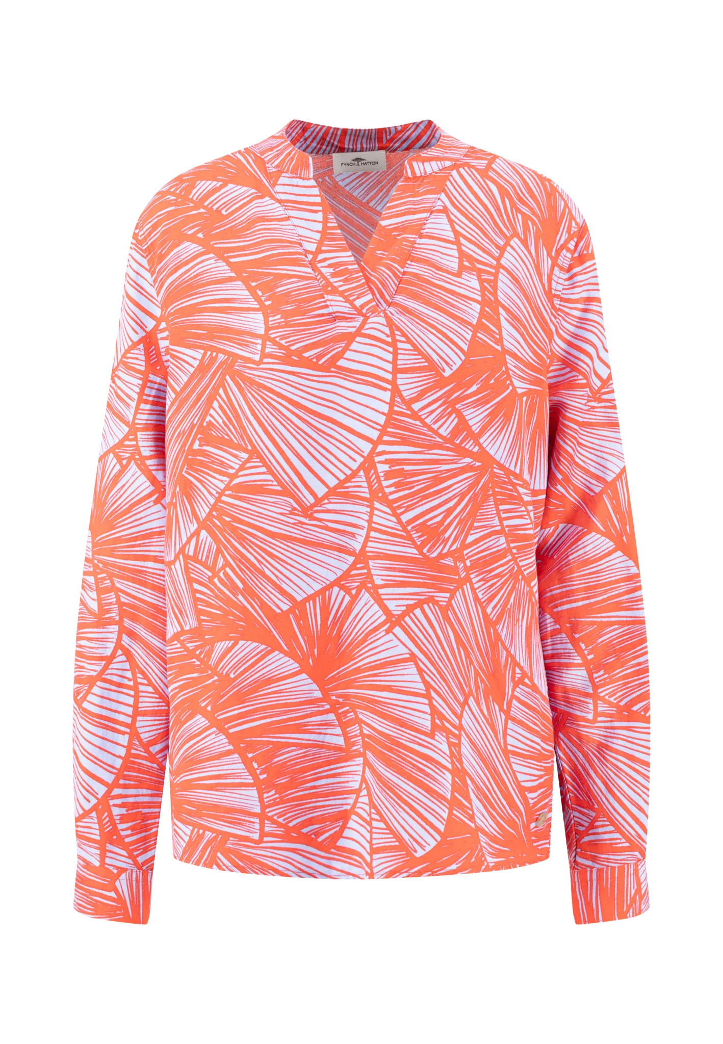 Bluse aus Leinen-Viskose-Mix mit V-Ausschnitt und Alloverprint