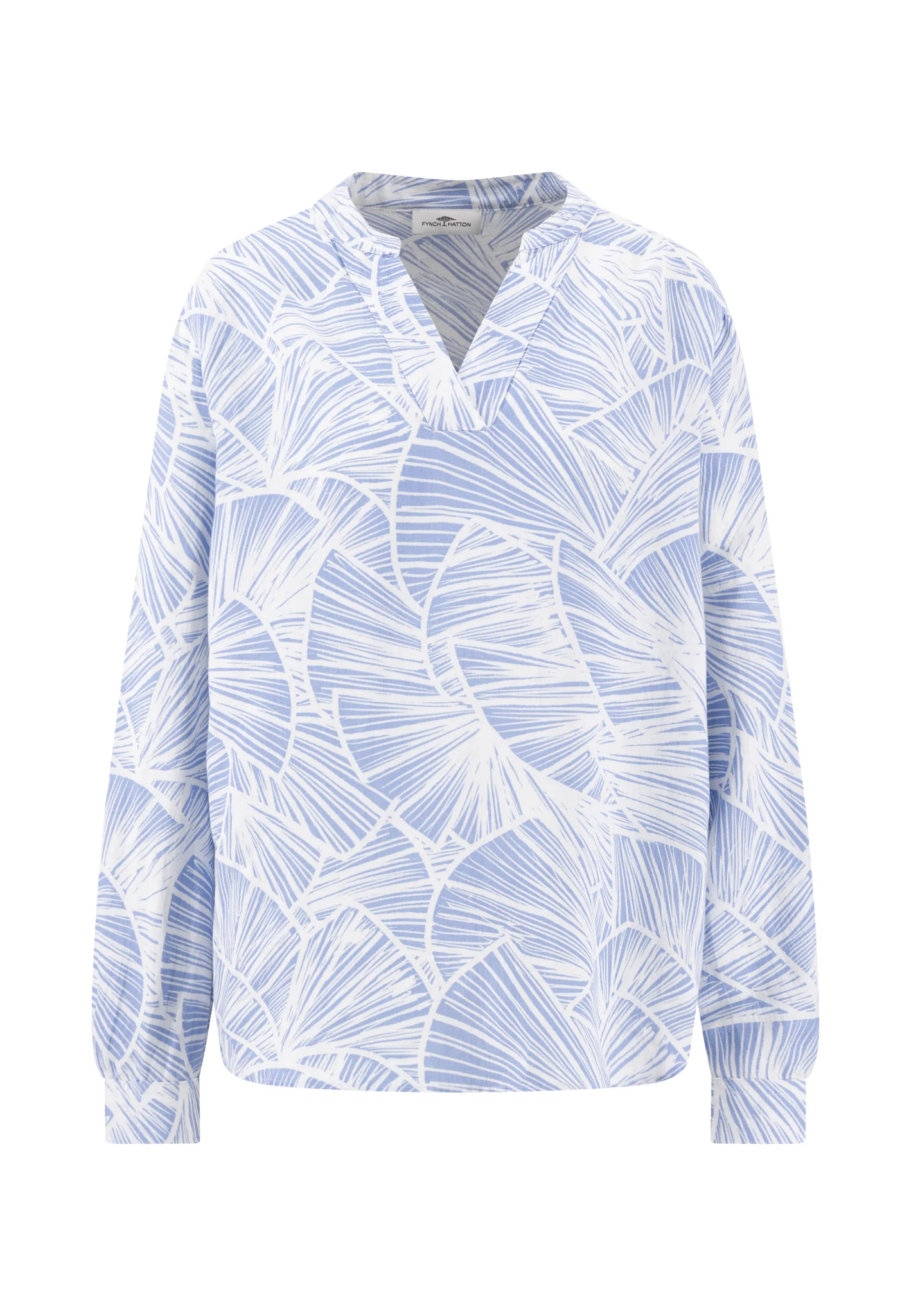 Bluse aus Leinen-Viskose-Mix mit V-Ausschnitt und Alloverprint - Image 3