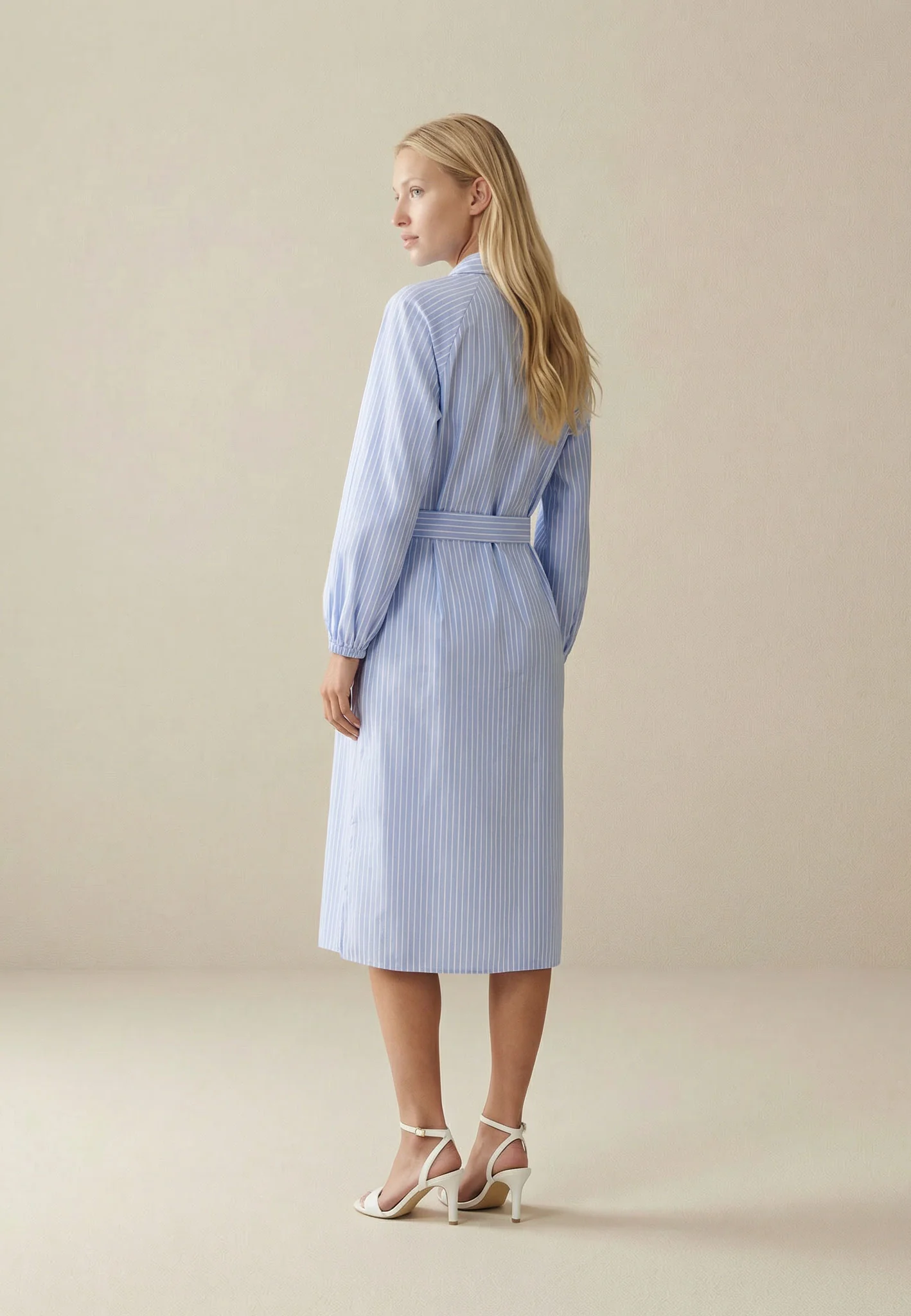 Blusenkleid aus Baumwollmix mit Streifenmuster und Bindegürtel - Image 2