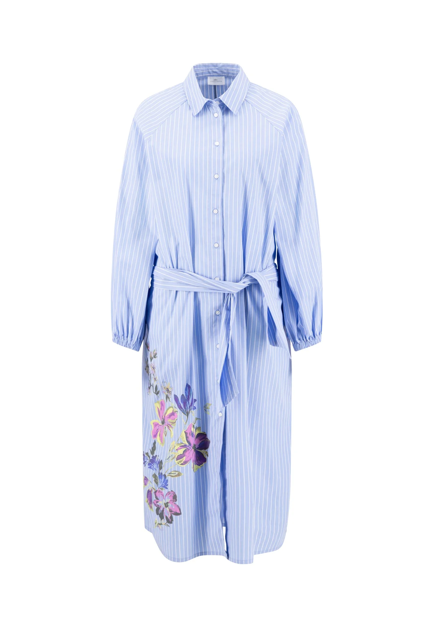 Blusenkleid aus Baumwollmix mit Streifenmuster und Bindegürtel - Image 4