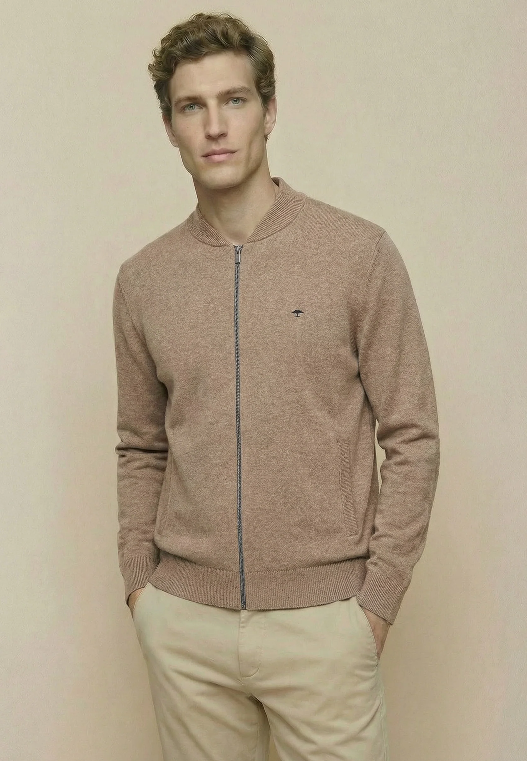 Cardigan aus Baumwolle mit Reißverschluss und Stehkragen – Superfine