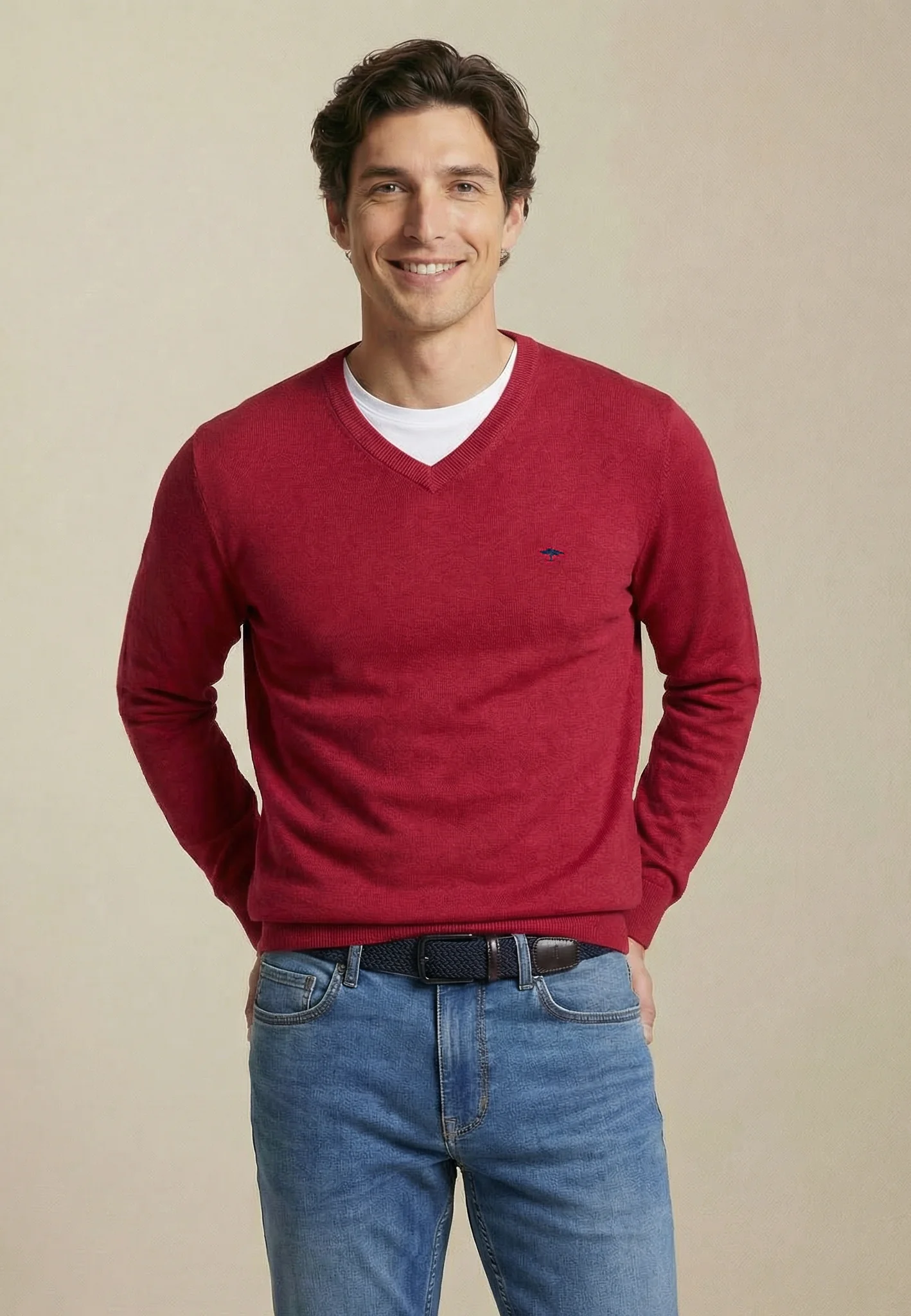 Feinstrickpullover aus reiner Baumwolle mit V-Ausschnitt - Image 11