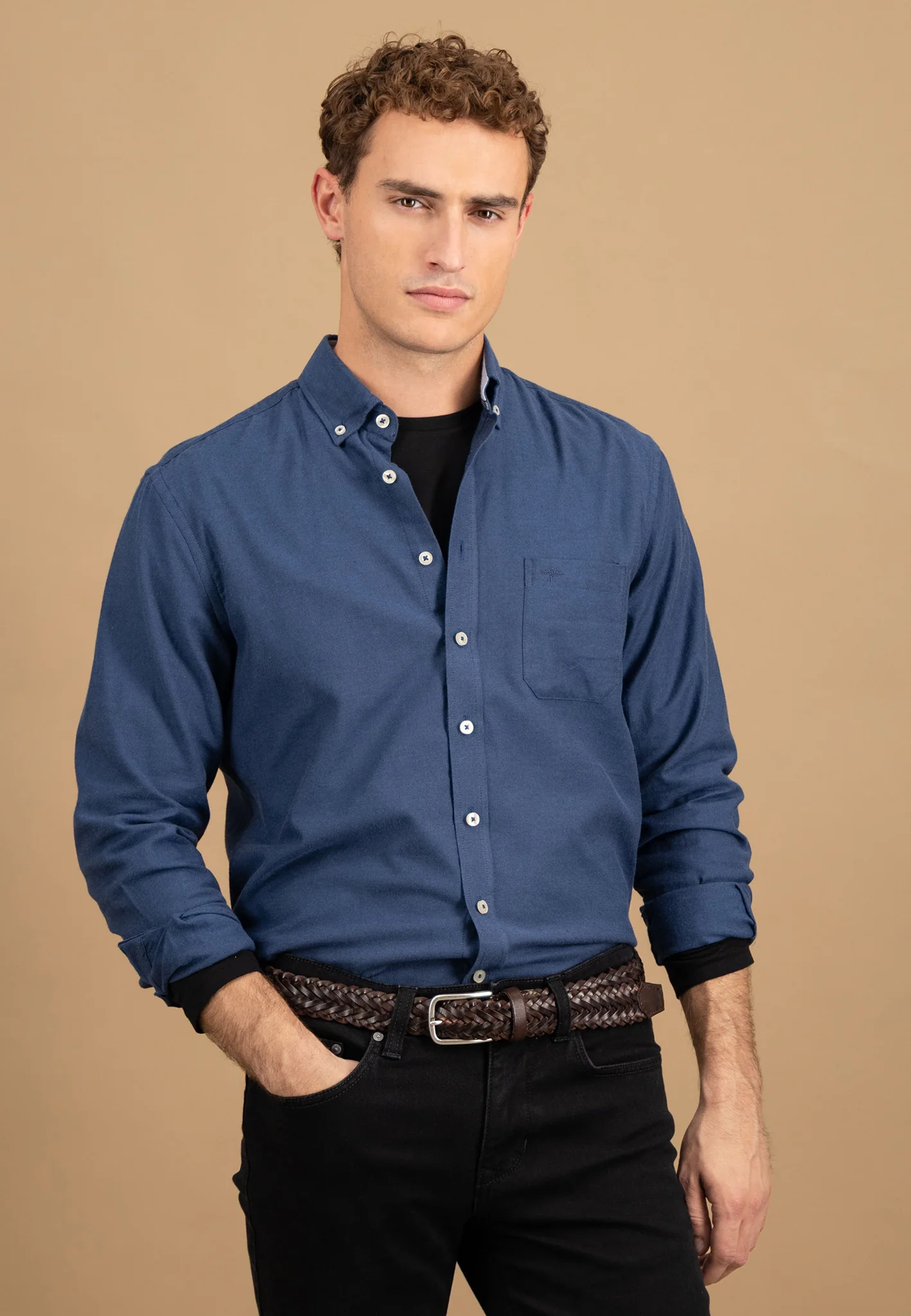 Flanellhemd aus Baumwolle mit Brusttasche und Button-Down-Kragen