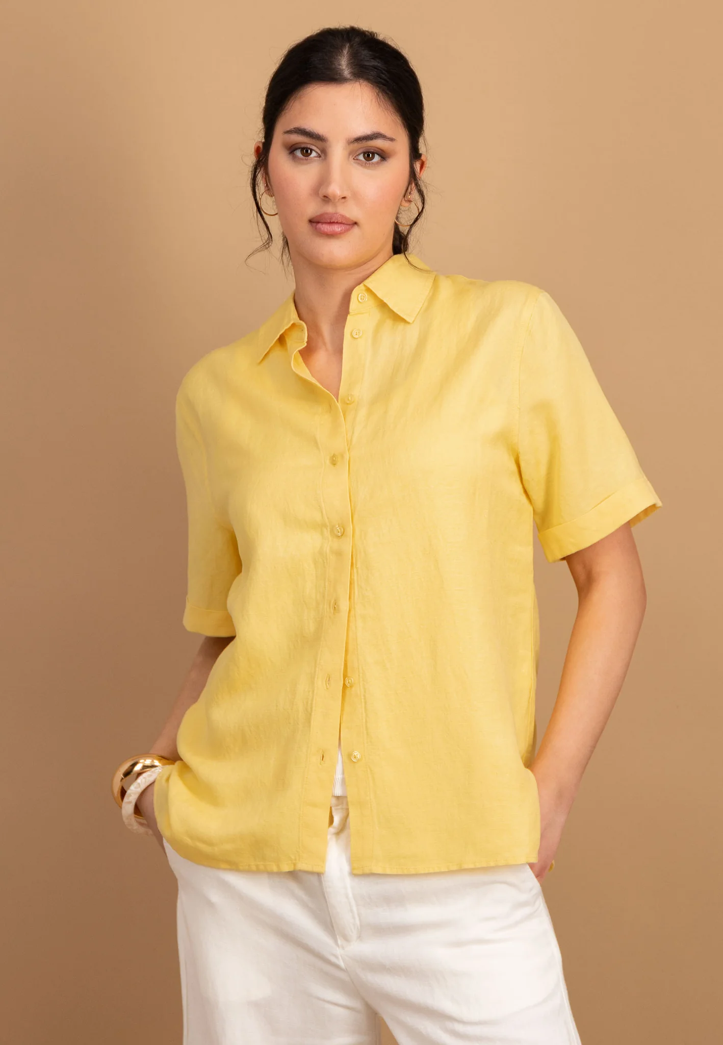 Halbarm-Bluse aus Leinenmix in Unifarben - Image 13