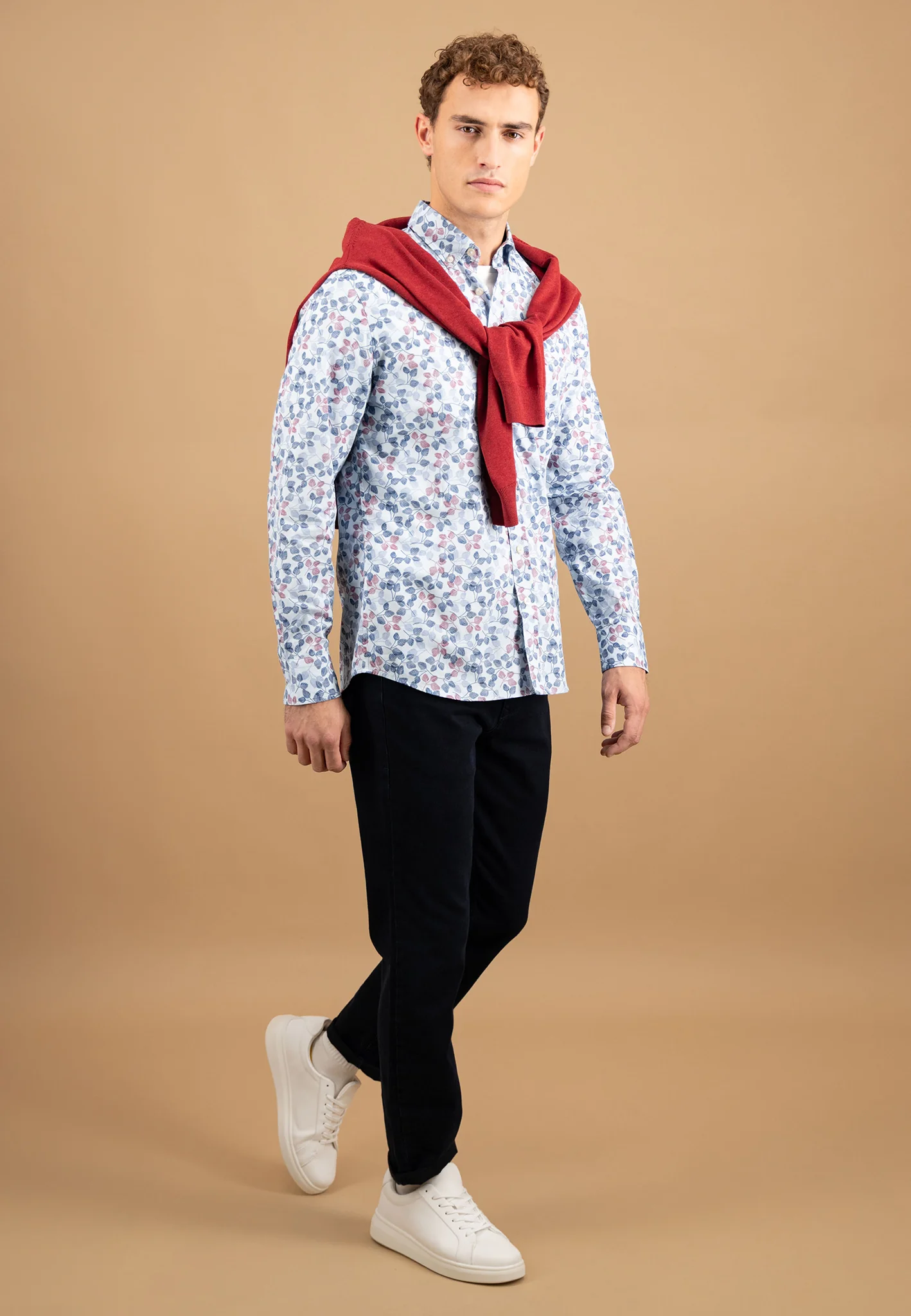 Hemd aus Baumwolle mit Blätterprint und Button-Down-Kragen - Image 4