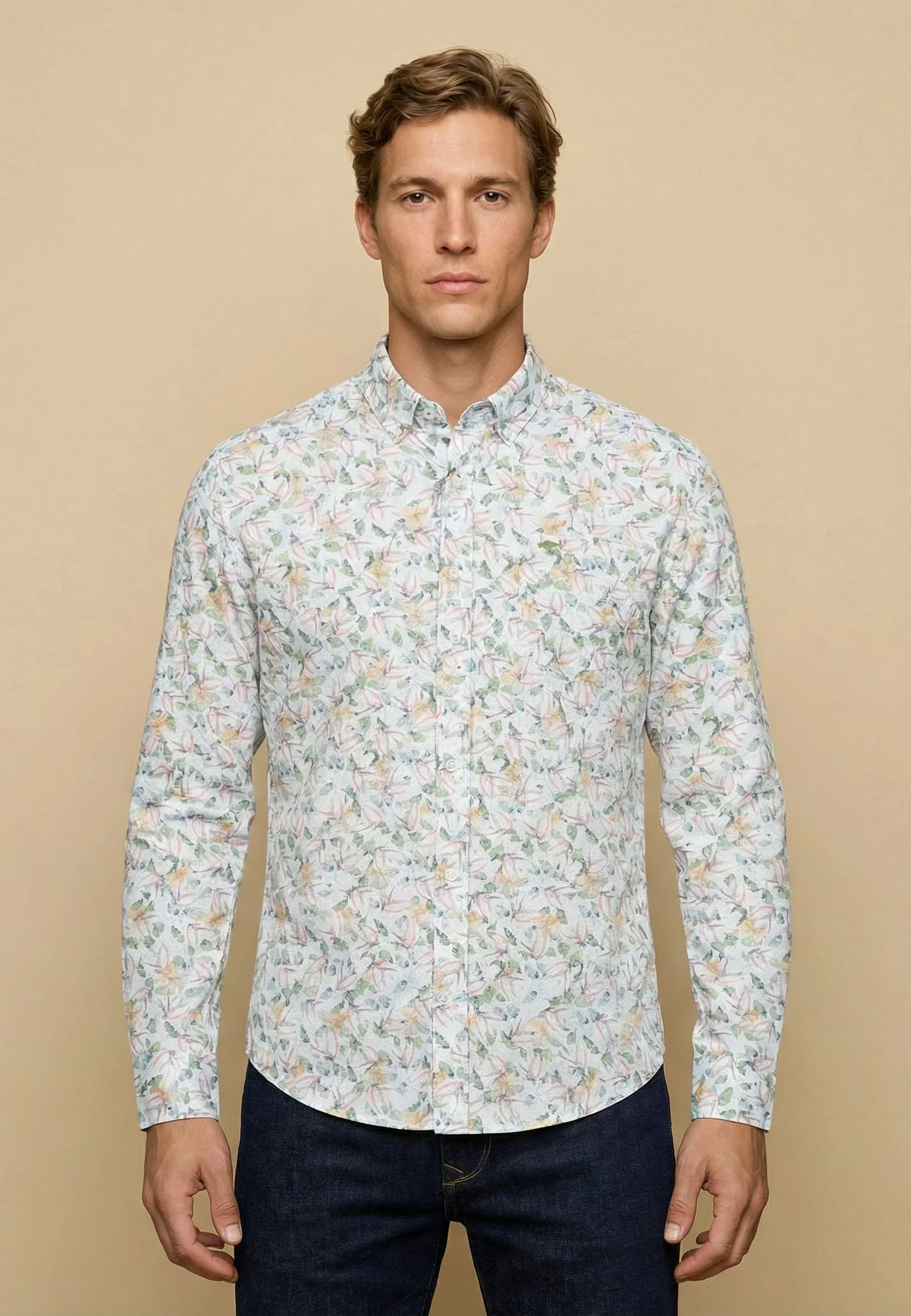 Hemd aus Baumwolle mit Button-Down-Kragen und floralem Muster