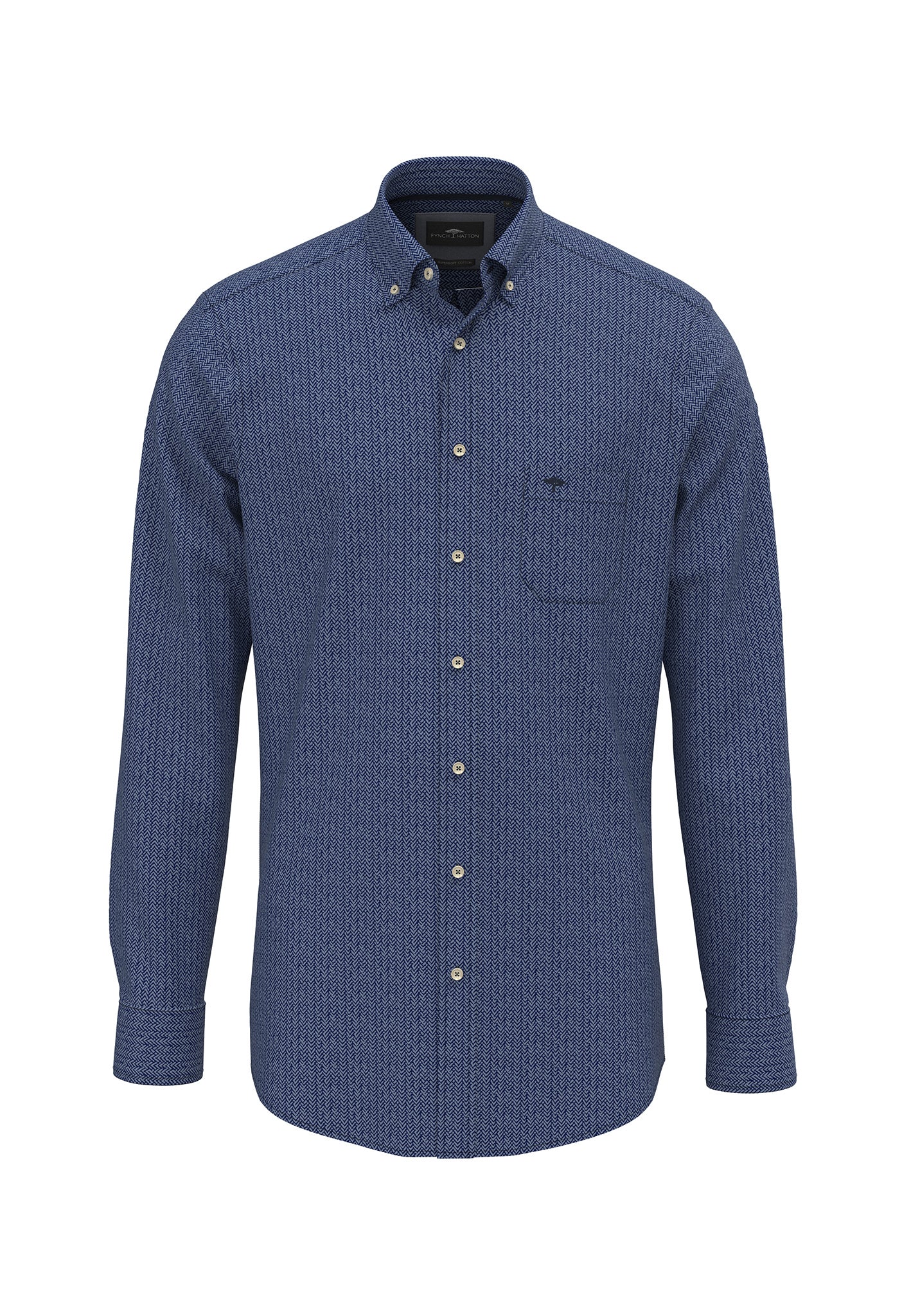 Hemd aus Baumwolle mit feinem Allover-Print und Button-Down-Kragen