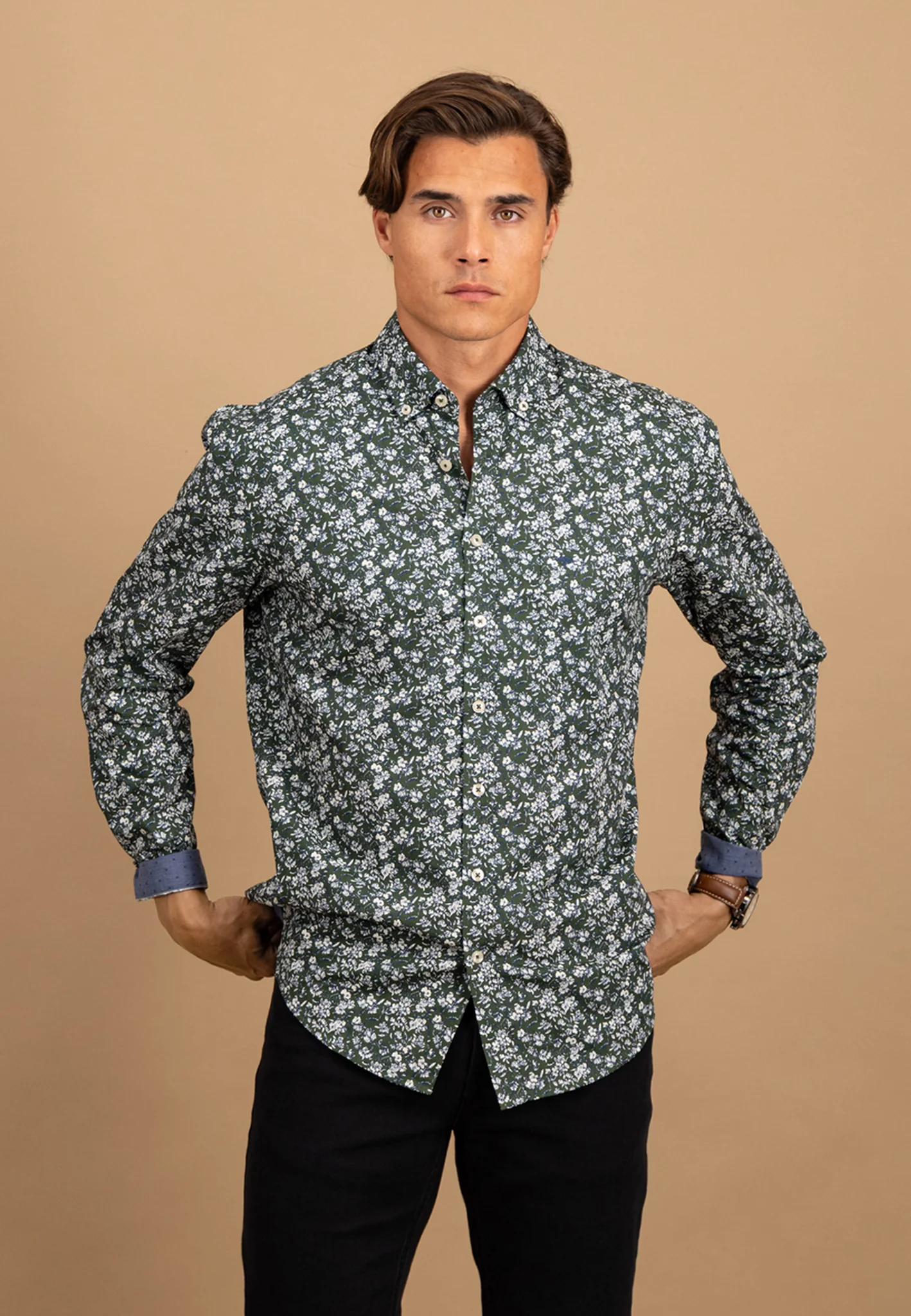 Hemd aus Baumwolle mit floralem Allover-Print und Button-Down-Kragen