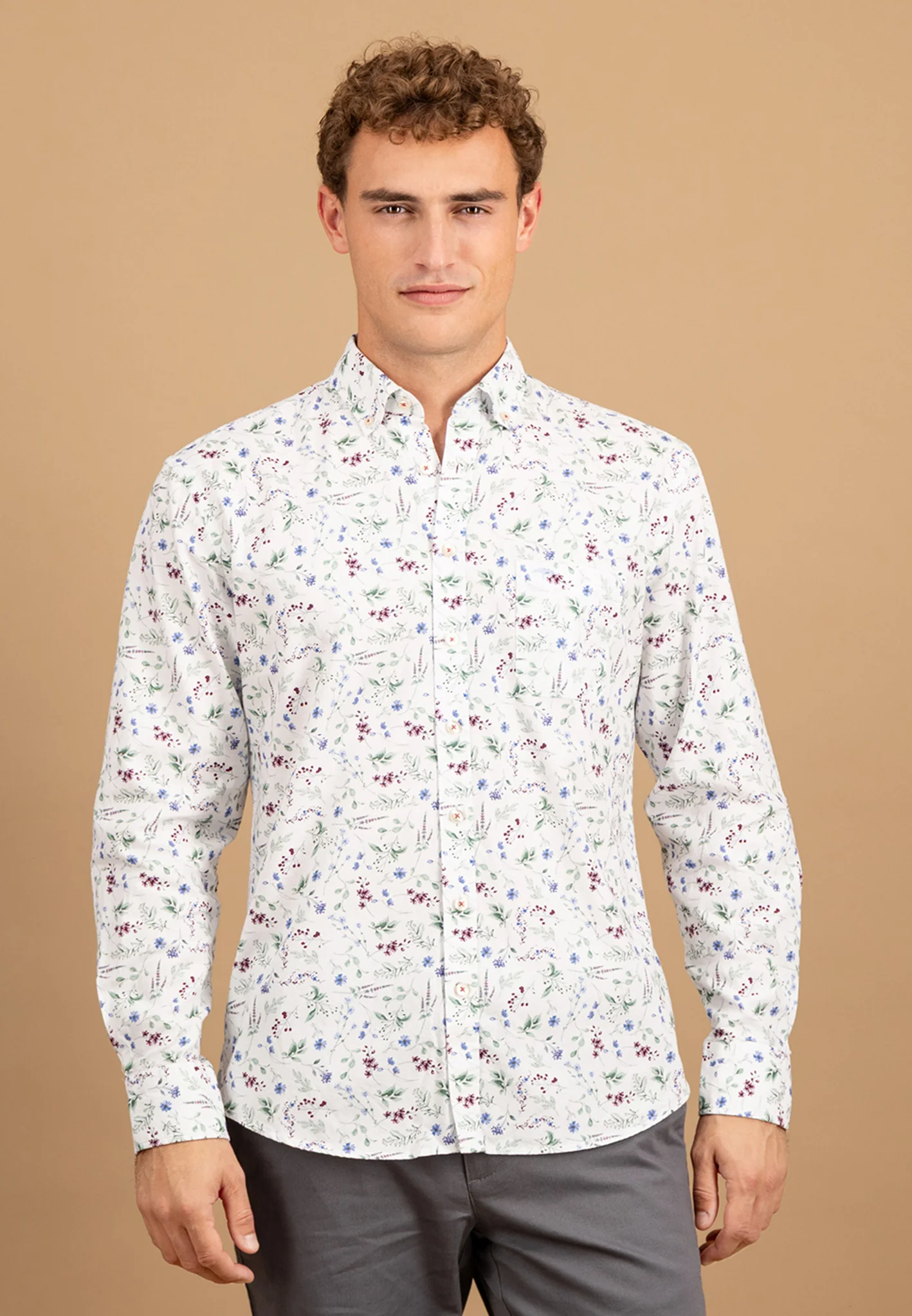 Oxfordhemd aus Baumwolle mit floralem Print und Button-Down-Kragen