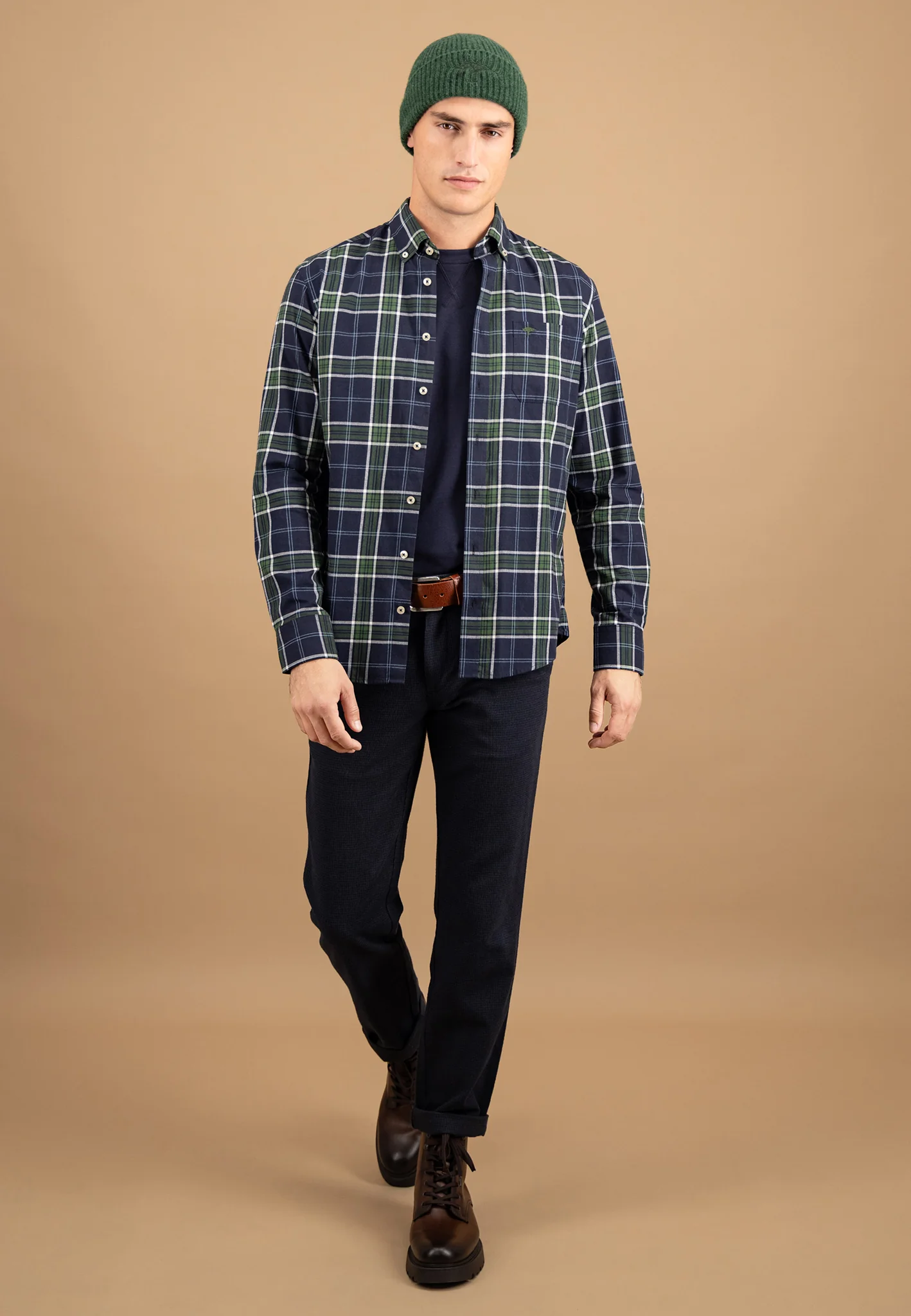 Hemd aus Baumwolle mit Karomuster in Grün-Blau und Button-Down-Kragen - Image 4
