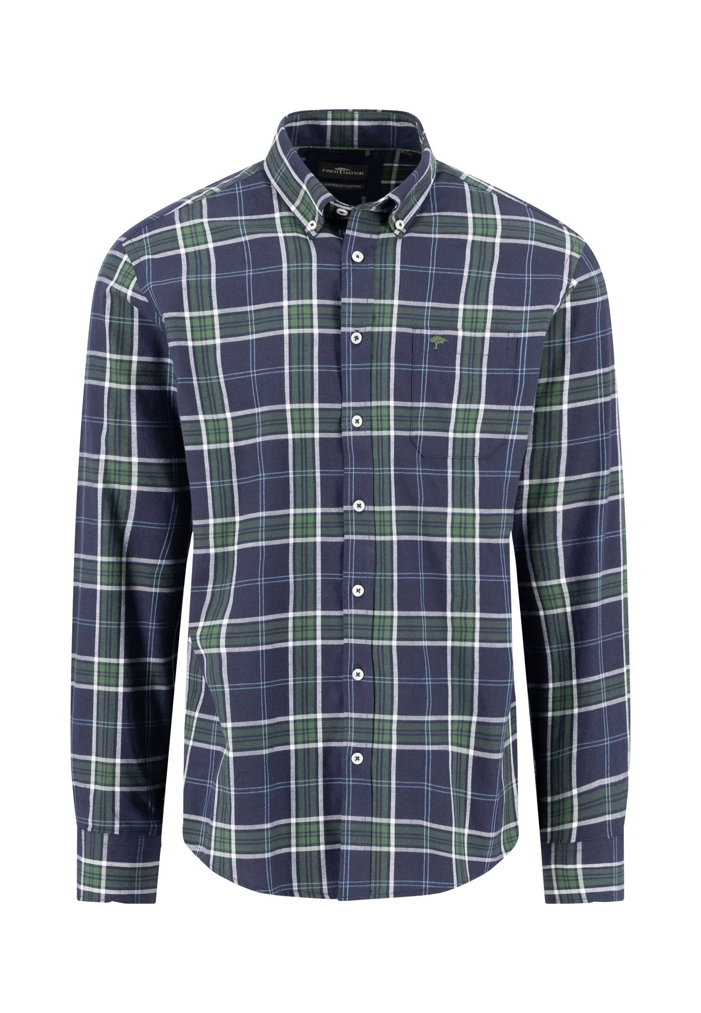 Hemd aus Baumwolle mit Karomuster in Grün-Blau und Button-Down-Kragen - Image 5