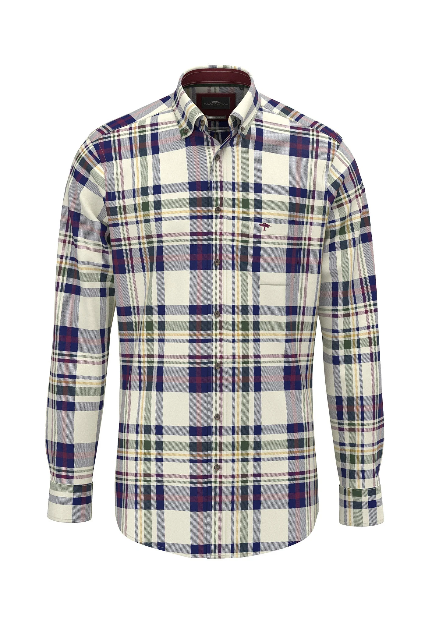 Hemd aus Baumwolle mit mehrfarbigem Karomuster und Button-Down-Kragen