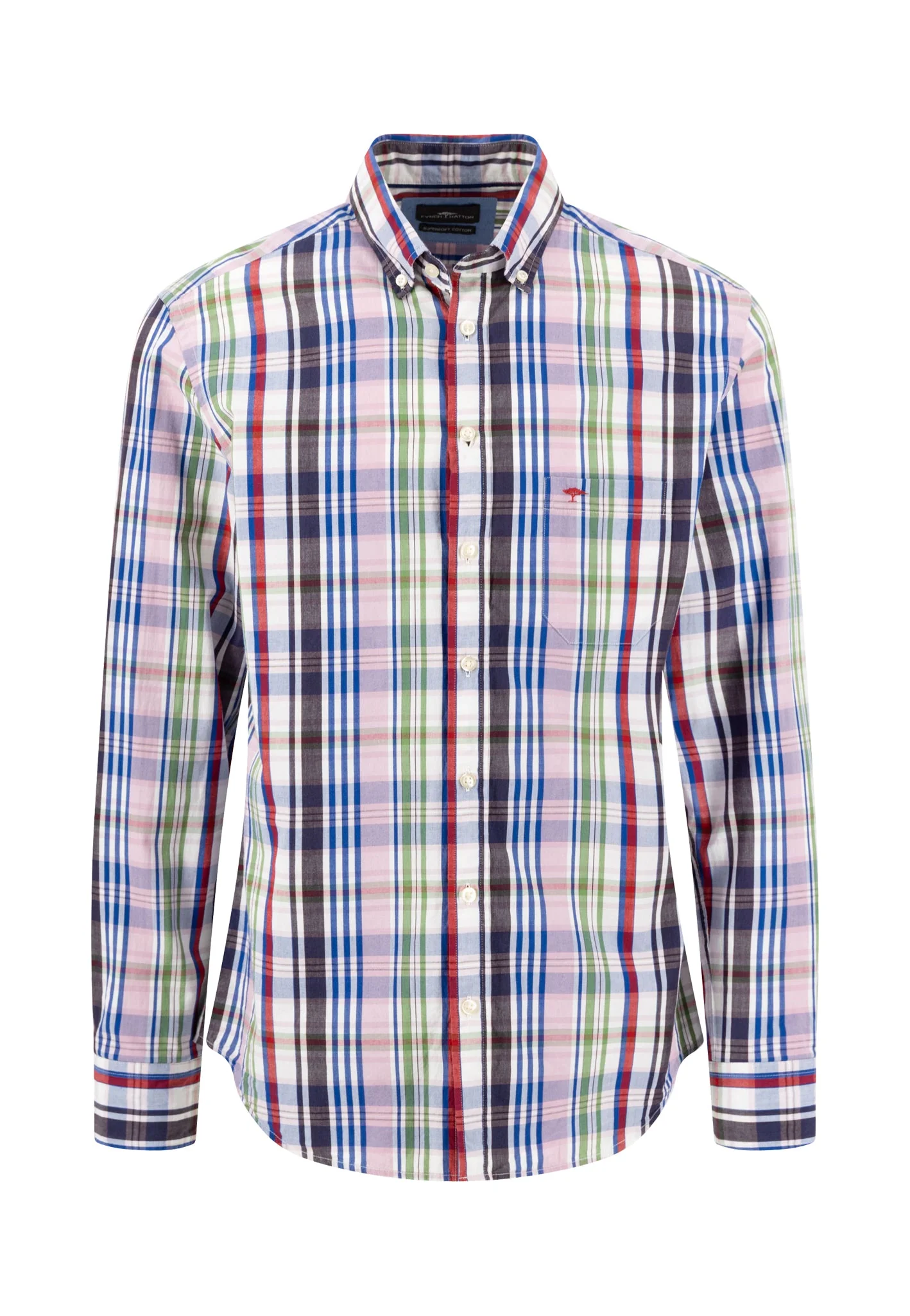 Hemd aus Baumwolle mit mehrfarbigem Karomuster und Button-Down-Kragen