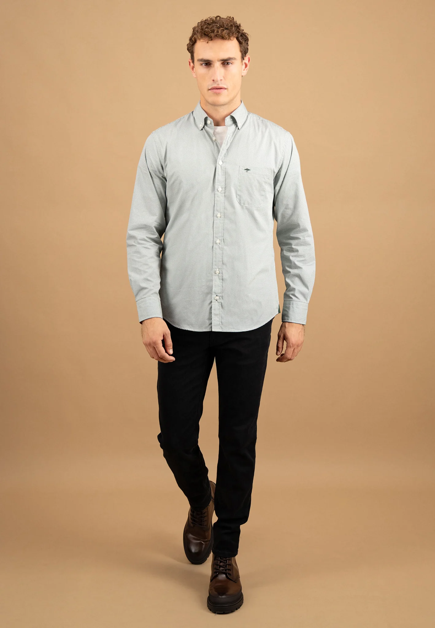 Hemd aus Baumwolle mit Mikromuster und Button-Down-Kragen - Image 4