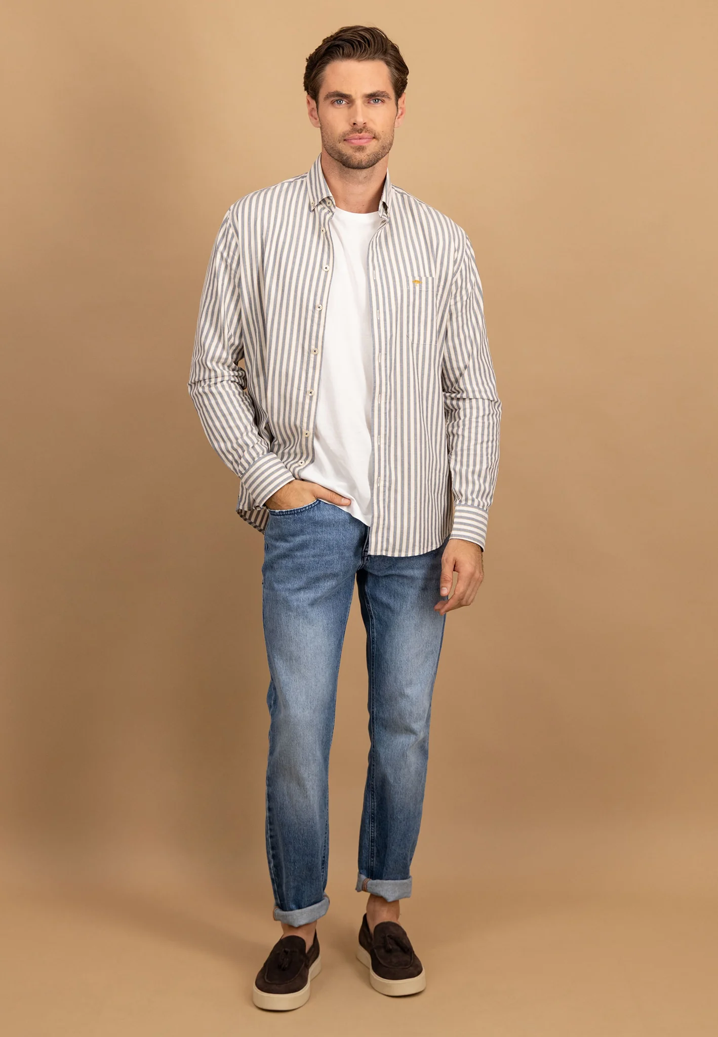 Oxfordhemd aus Baumwolle mit Streifenmuster und Button-Down-Kragen - Image 2