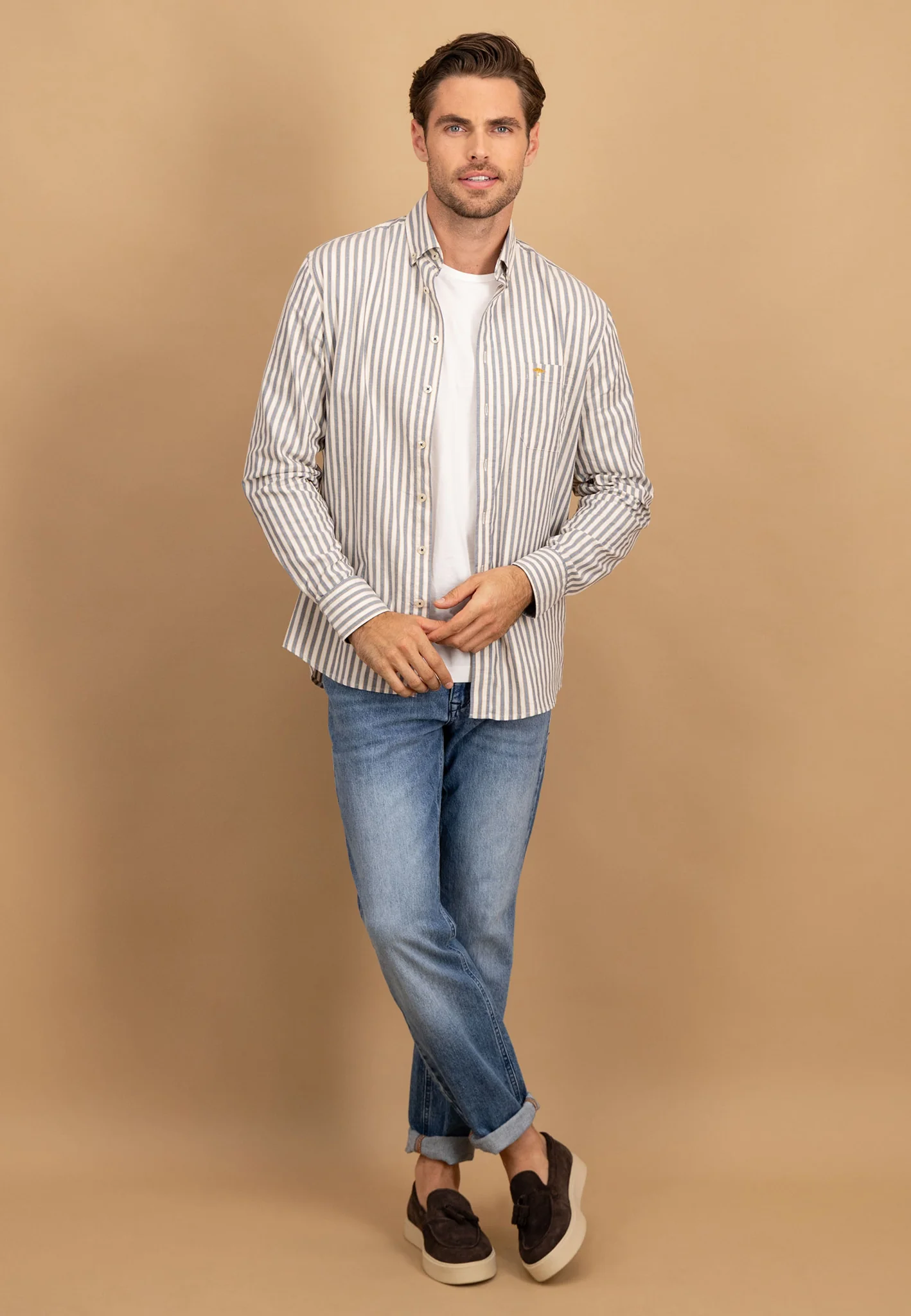 Oxfordhemd aus Baumwolle mit Streifenmuster und Button-Down-Kragen - Image 4