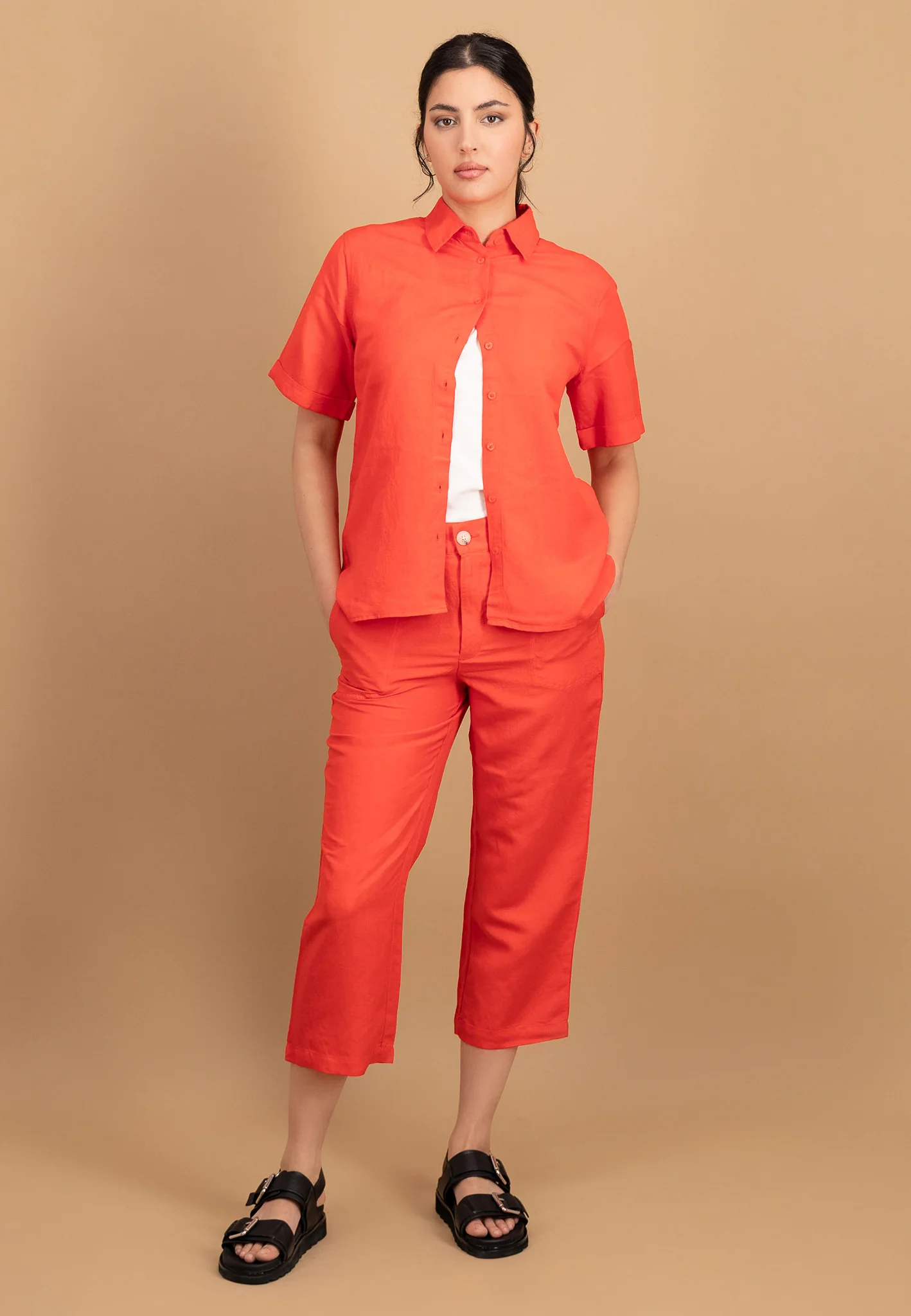 Hose aus Leinen-Mix knöchellang - Wide-Leg - Image 3