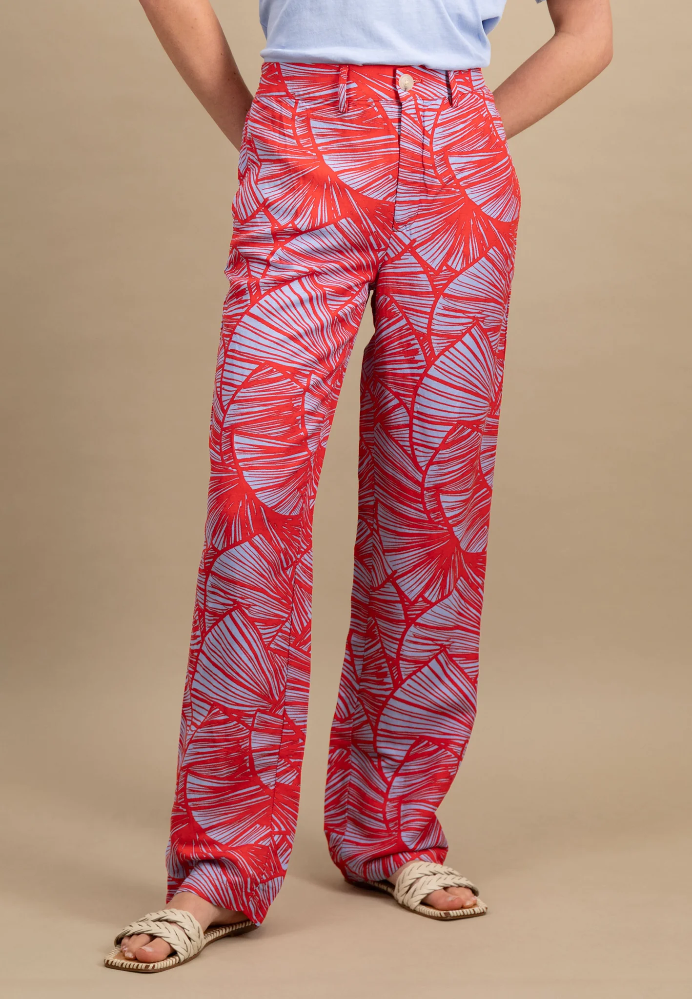Hose aus Leinen-Mix mit Alloverprint - Straight-Leg