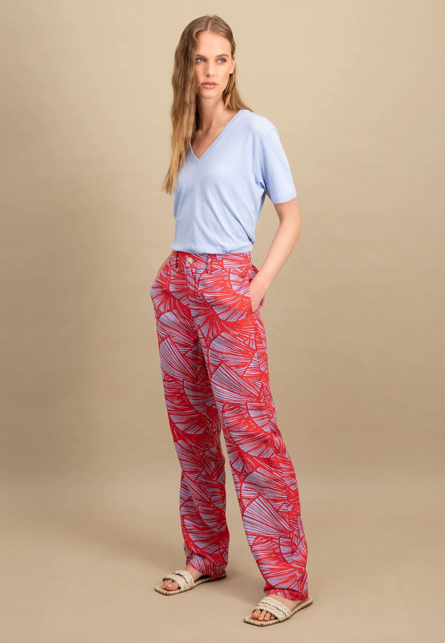 Hose aus Leinen-Mix mit Alloverprint - Straight-Leg - Image 3