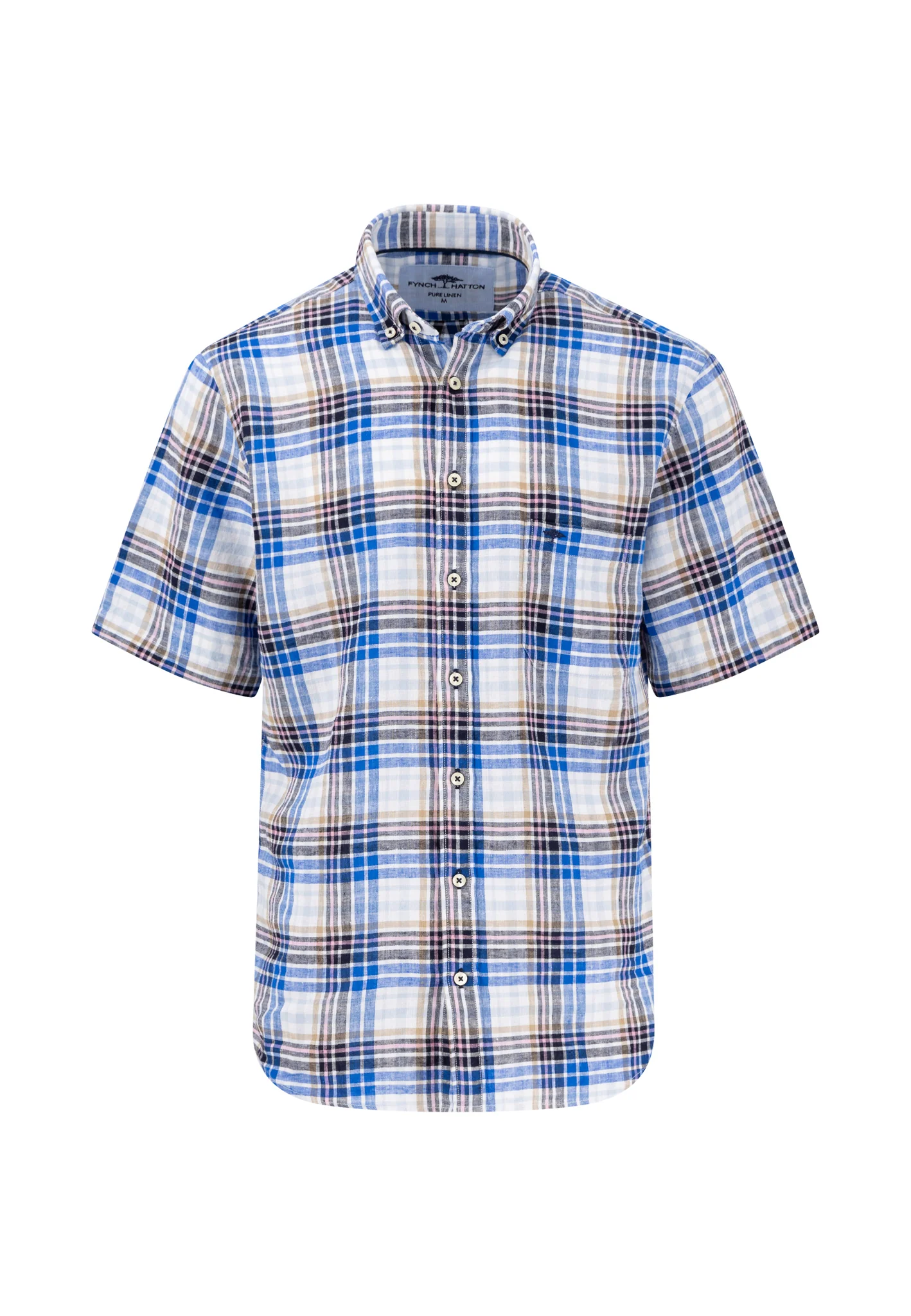 Kariertes kurzarm Hemd aus Leinen mit Button-Down-Kragen - Image 3