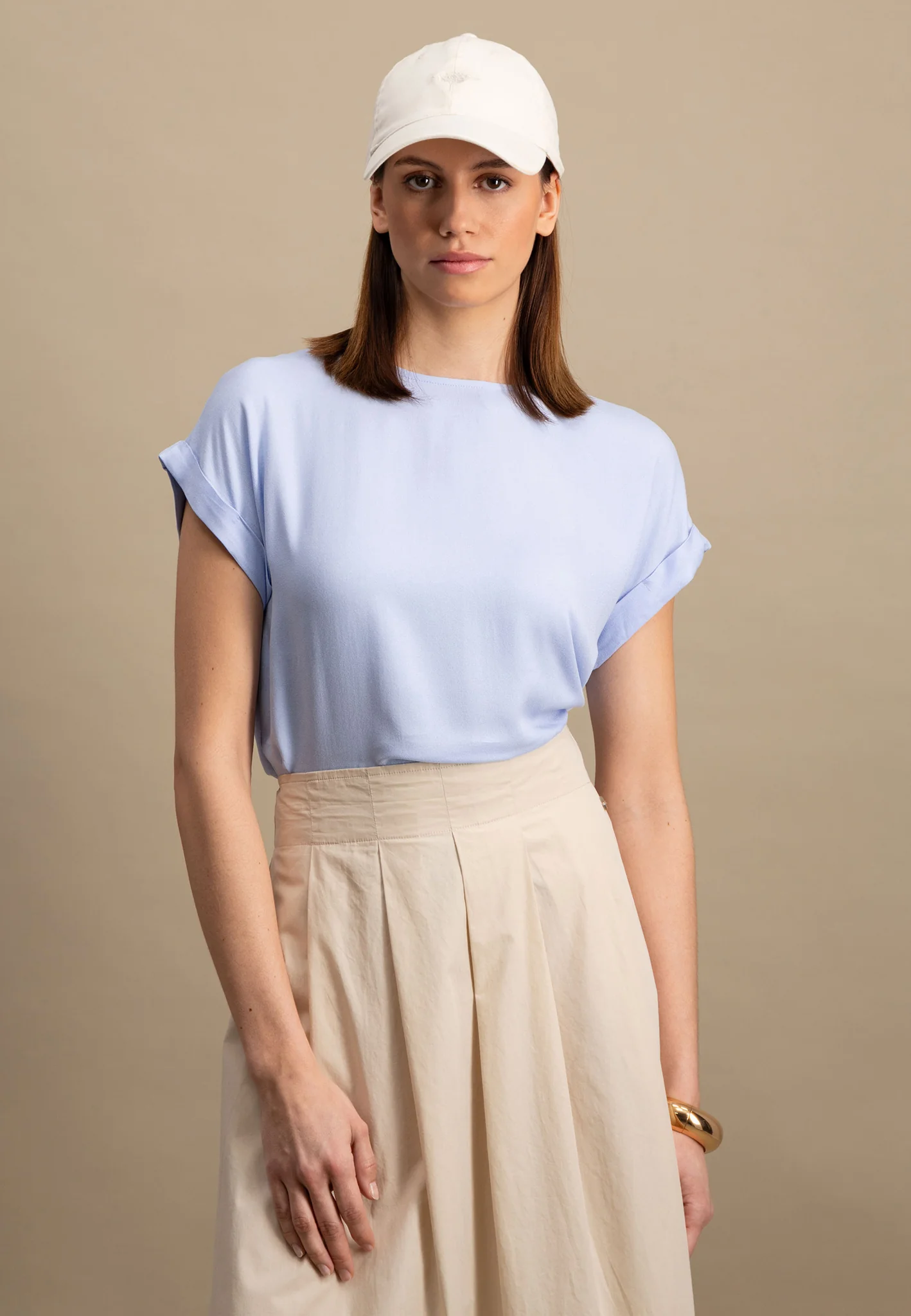 Bluse aus Viskose mit Rundhalsausschnitt