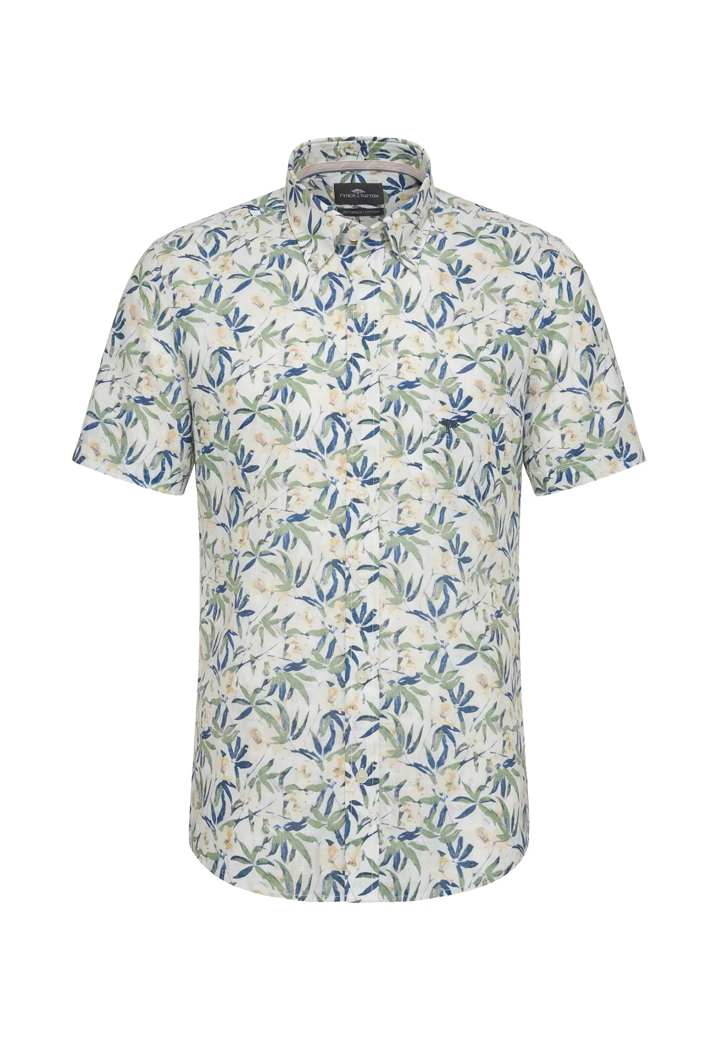 Kurzarmhemd aus Baumwolle mit Allover-Print und Button-Down-Kragen