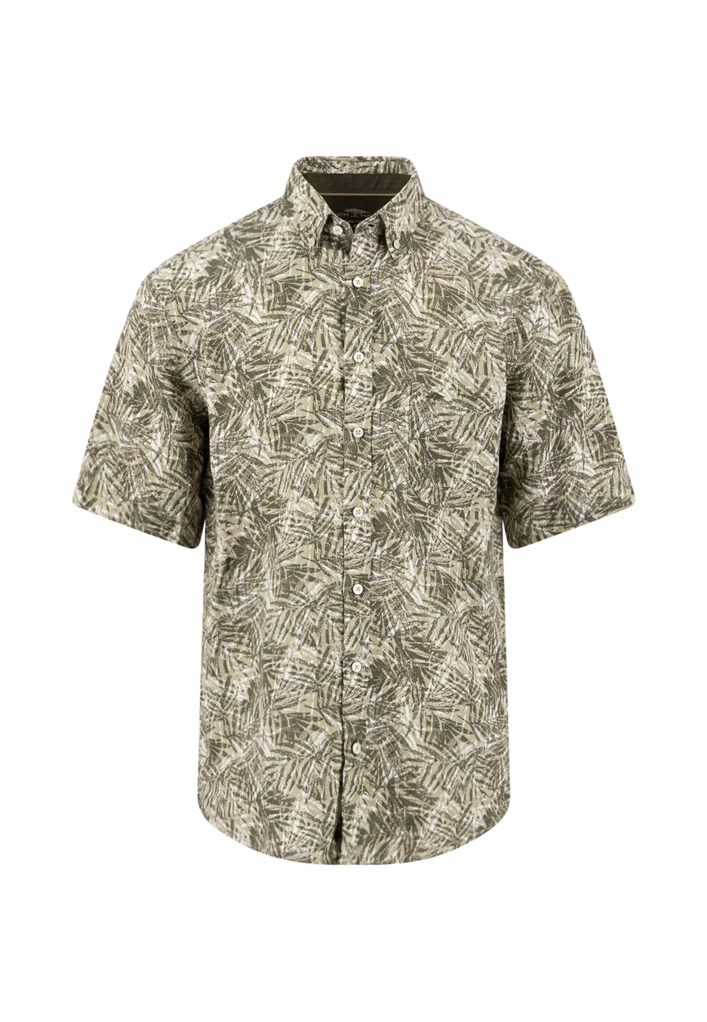 Kurzarmhemd aus Leinen mit Allover-Print und Button-Down-Kragen