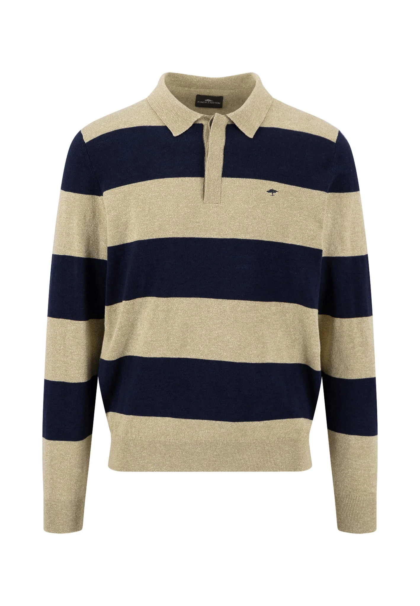 Langarm-Poloshirt aus Baumwoll-Leinen-Mix mit Blockstreifen - Image 4