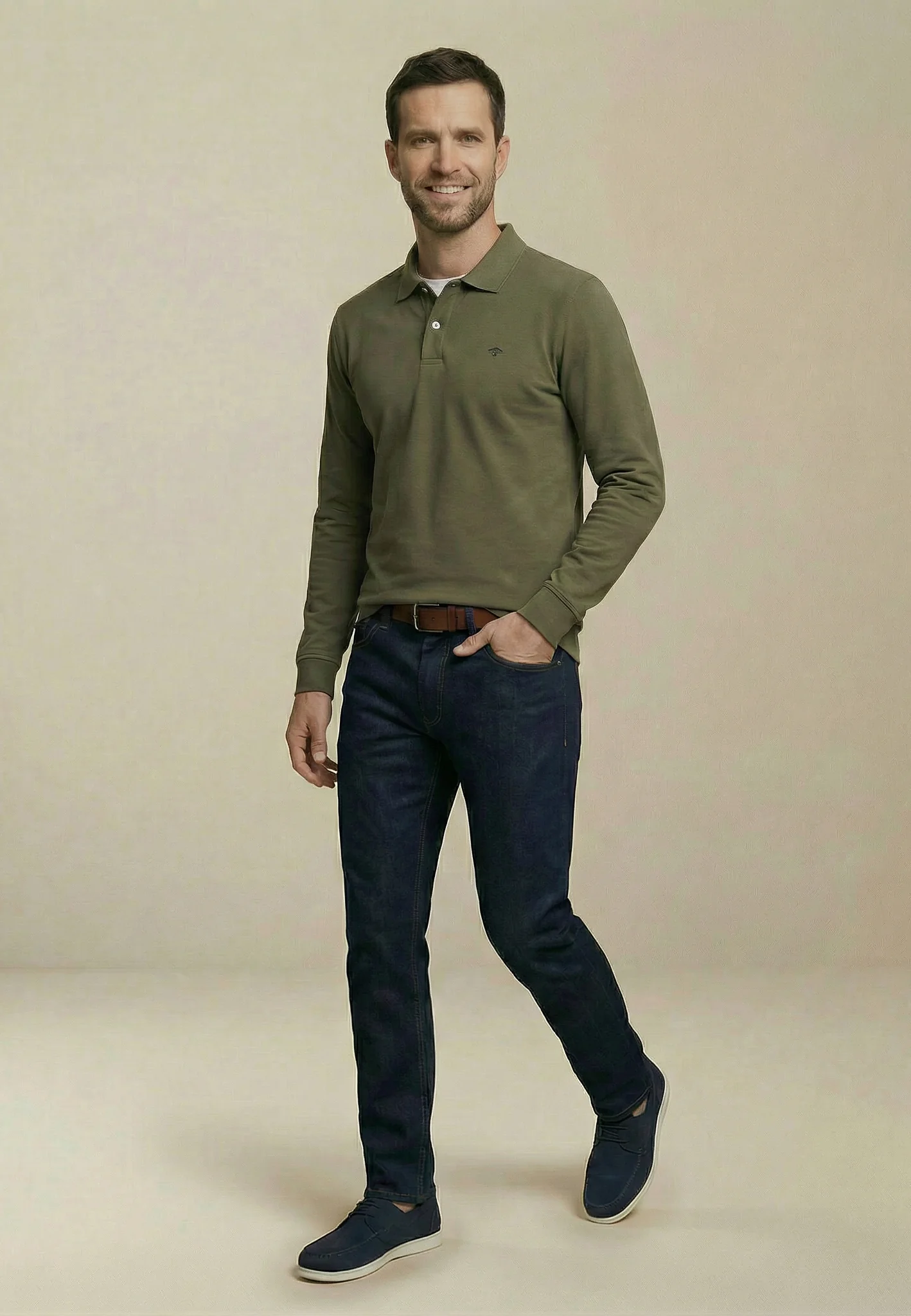 Langarm-Poloshirt aus Baumwolle mit feiner Struktur - Image 8