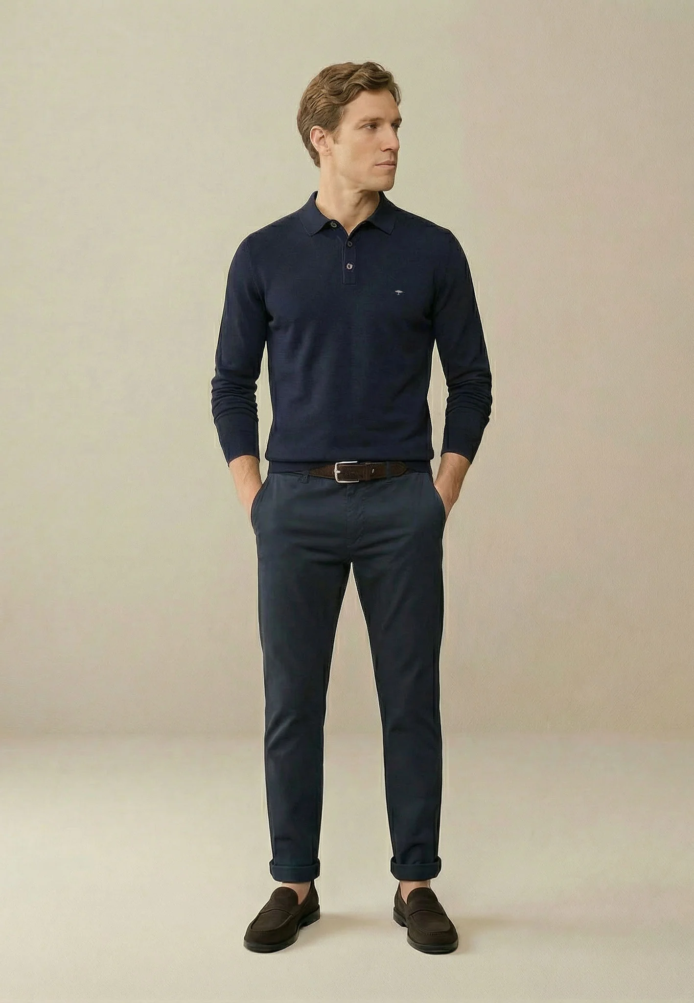 Langarm-Poloshirt aus Baumwolle mit Feinstrickstruktur - Image 3