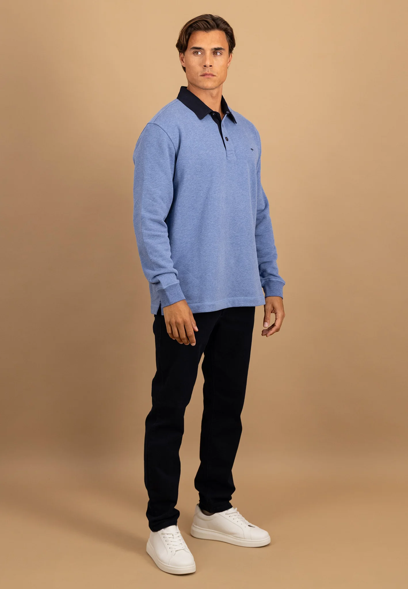 Langarm-Poloshirt aus Baumwolle mit Kontrastkragen - Image 3