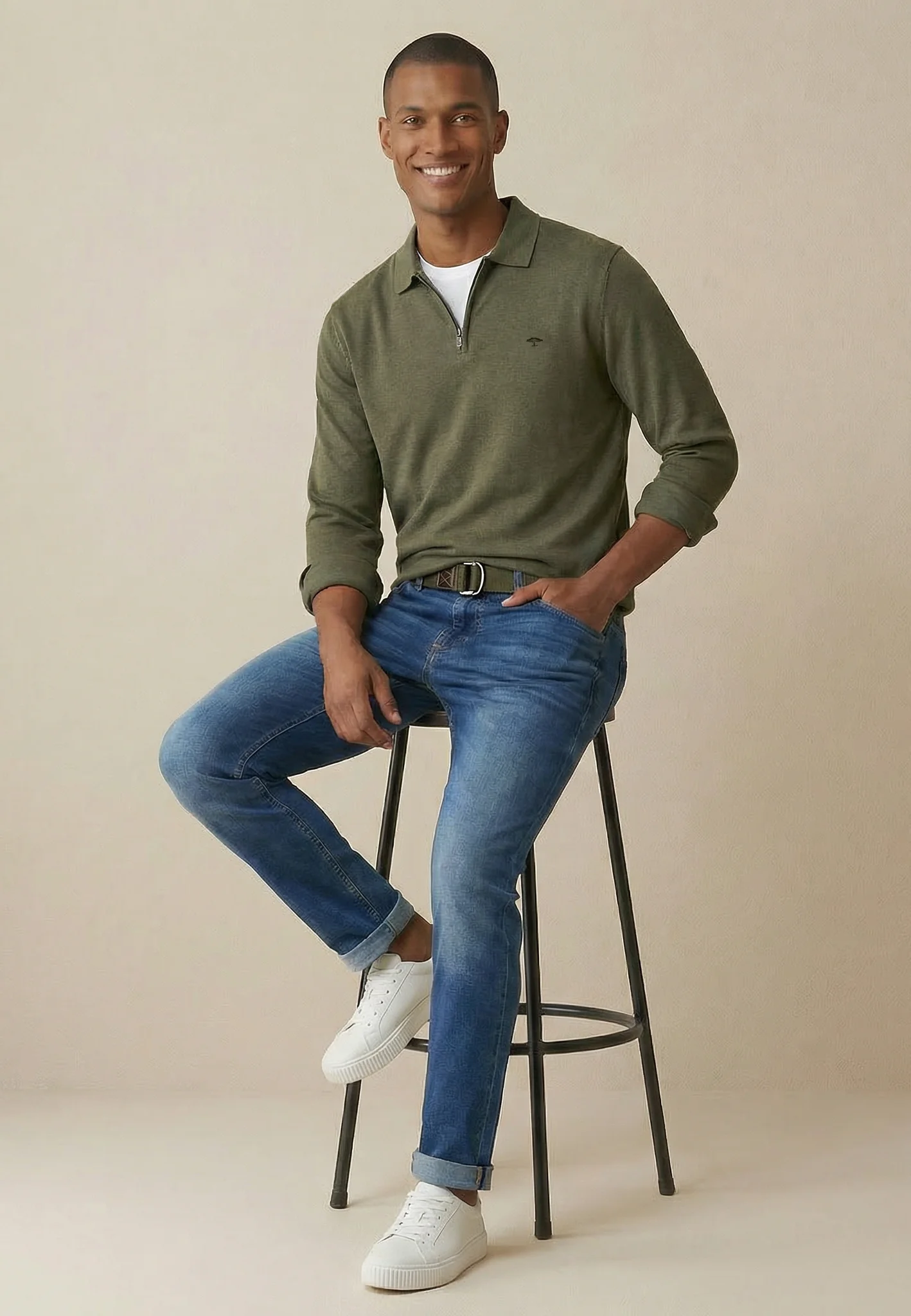 Langarm-Poloshirt aus Baumwollmix mit Reißverschluss - Image 18