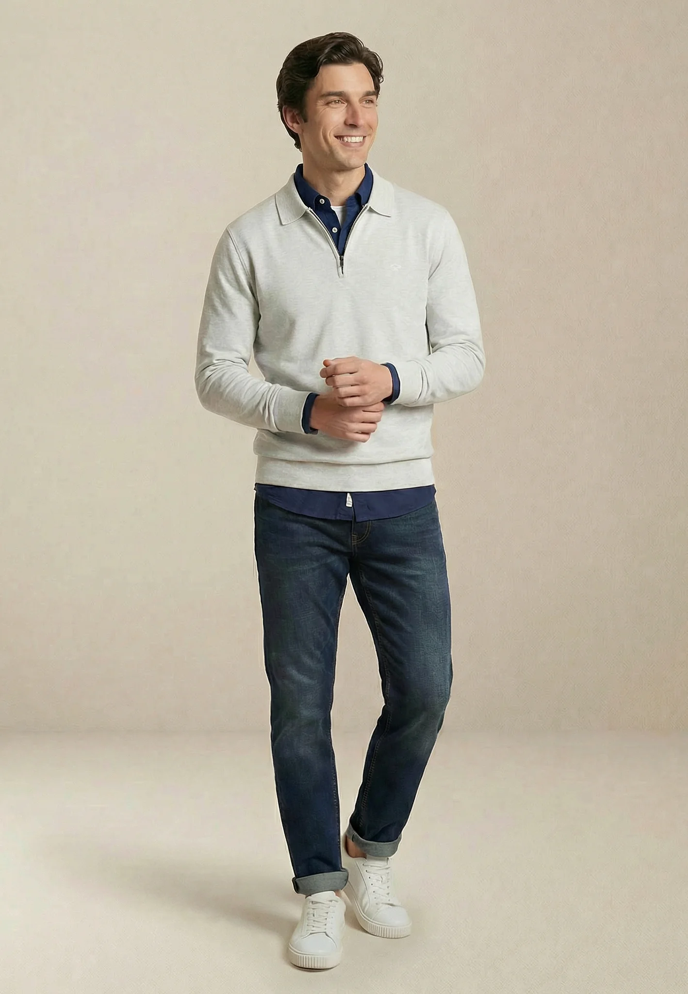 Langarm-Poloshirt aus Baumwollmix mit Reißverschluss - Image 23