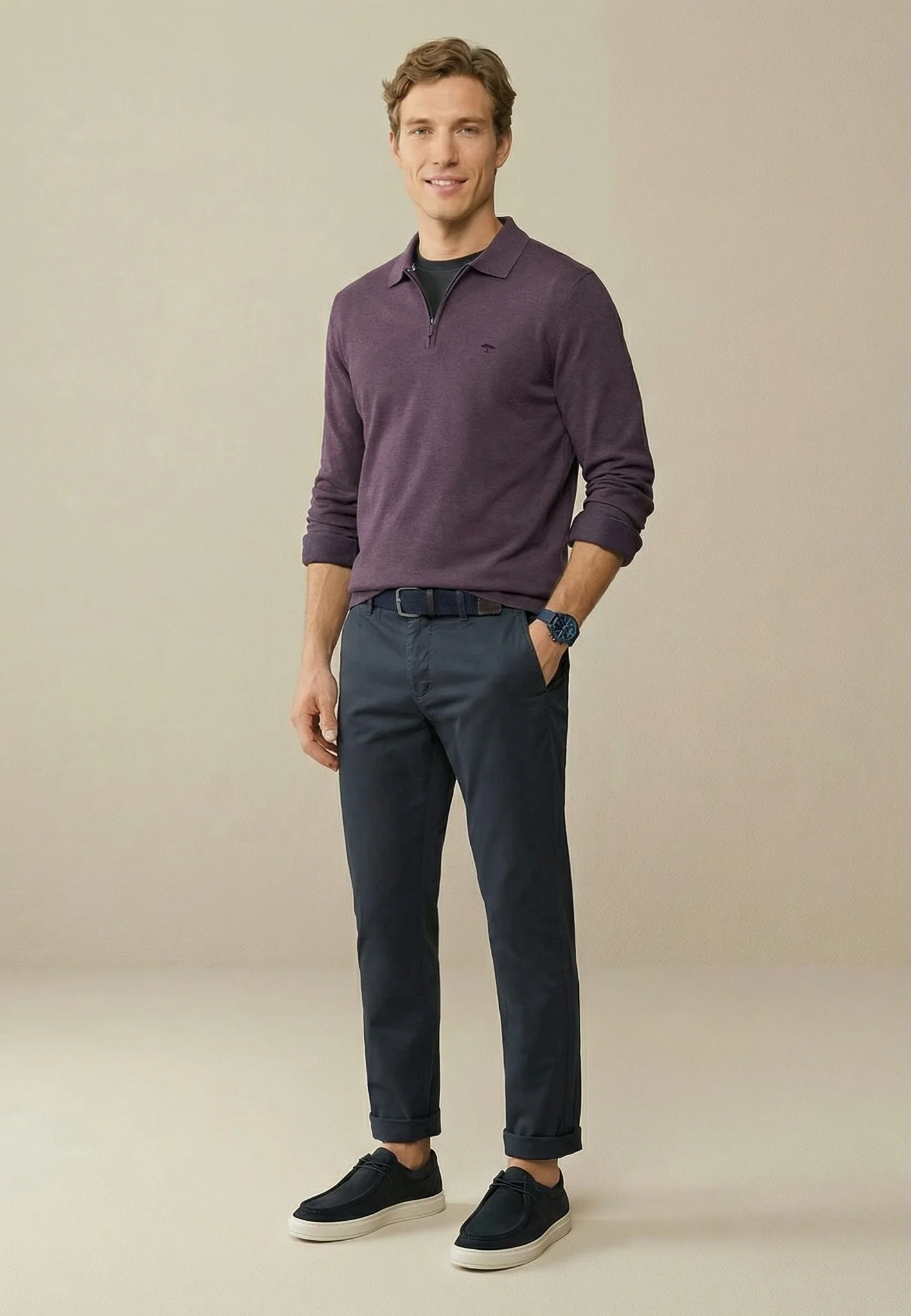 Langarm-Poloshirt aus Baumwollmix mit Reißverschluss - Image 7