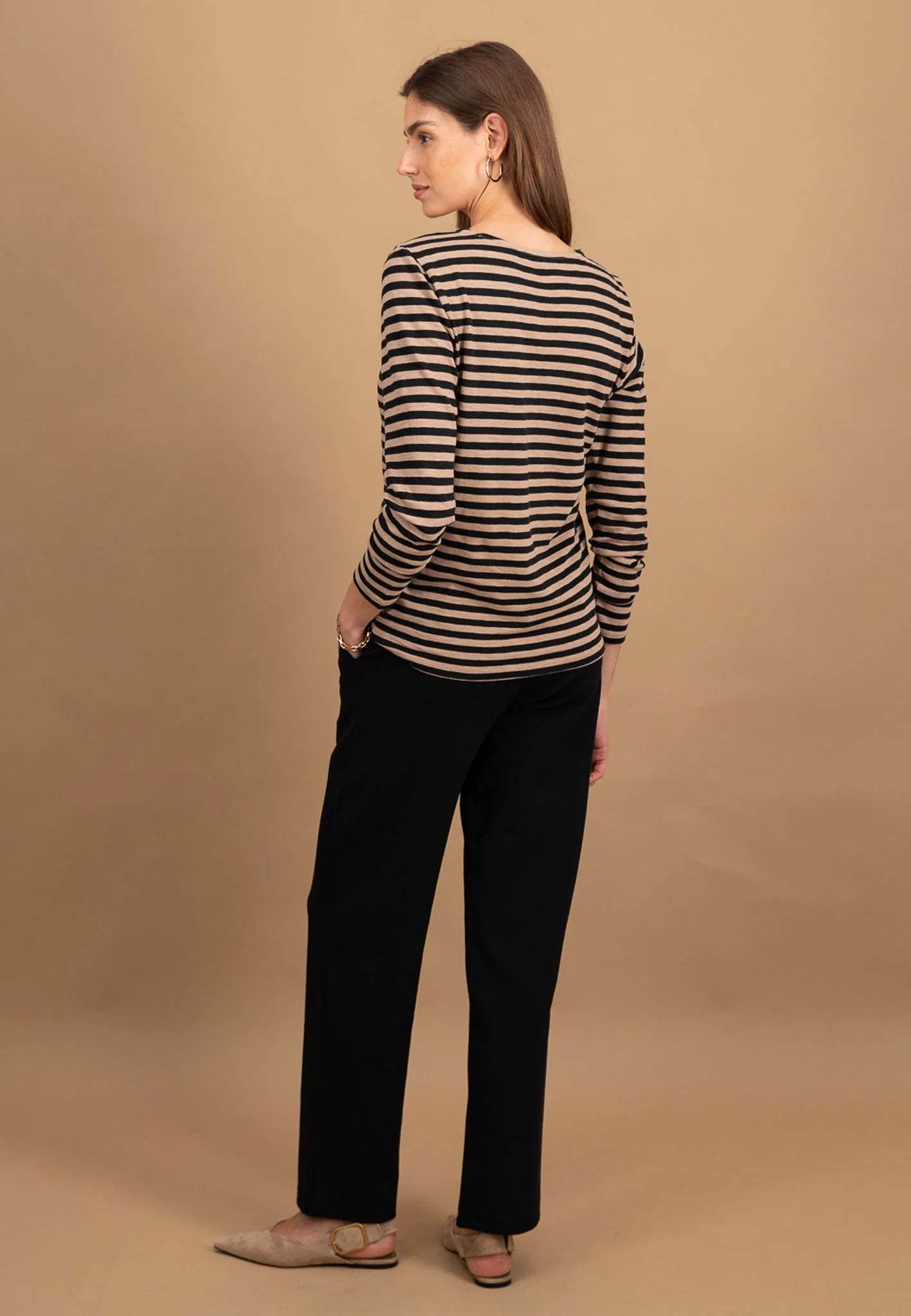 Langarmshirt aus Baumwolle mit Streifenmuster und Rundhalsausschnitt - Image 3