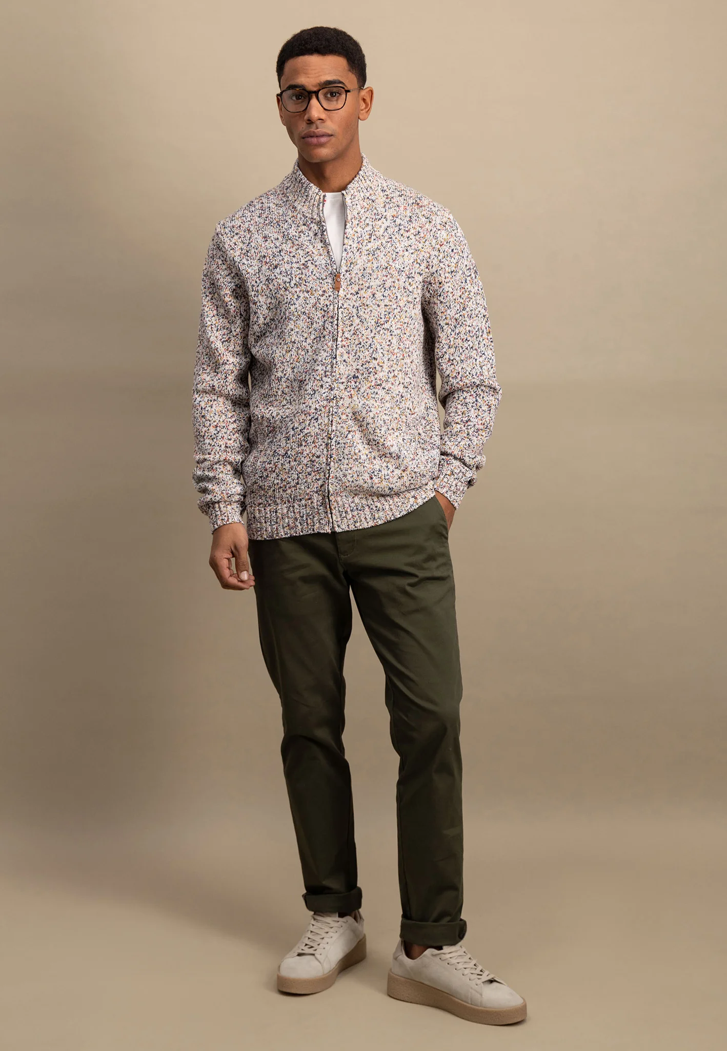 Melierte Strickjacke aus Baumwolle mit Stehkragen - Image 2