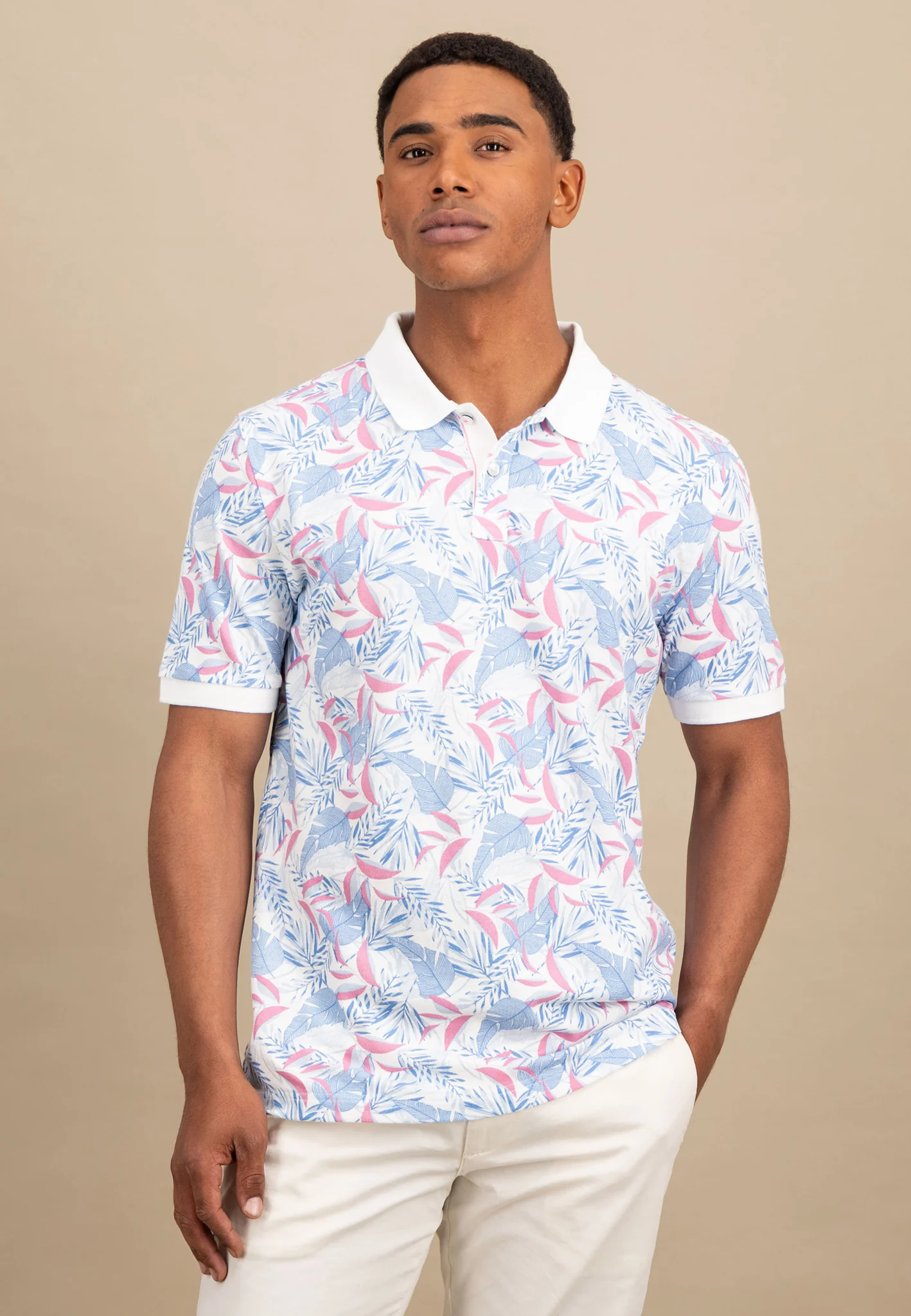 Poloshirt aus Baumwolle mit botanischem Allover-Print