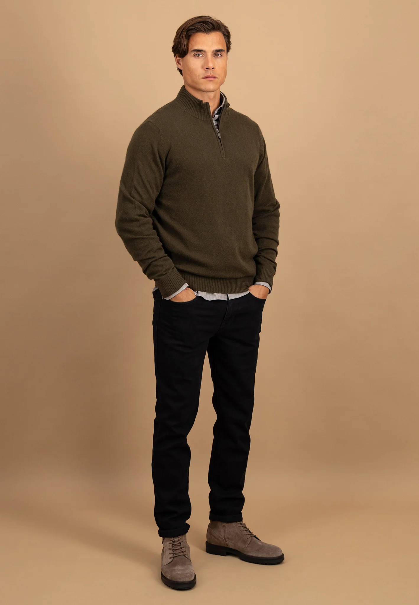 Pullover aus reinem Kaschmir mit Stehkragen und Reißverschluss - Image 4