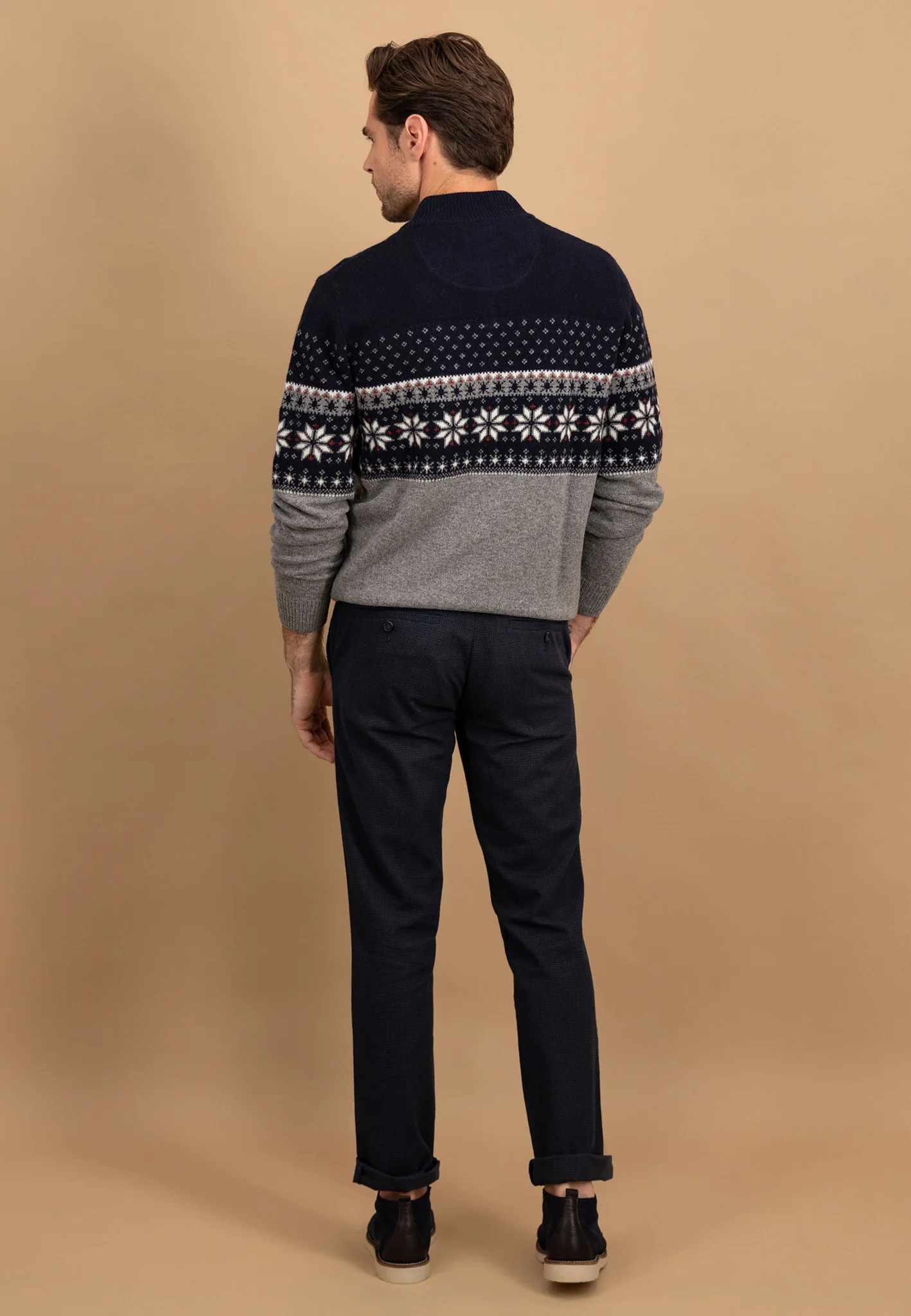 Pullover aus reiner Wolle mit Norwegermuster und Troyer-Kragen - Image 3